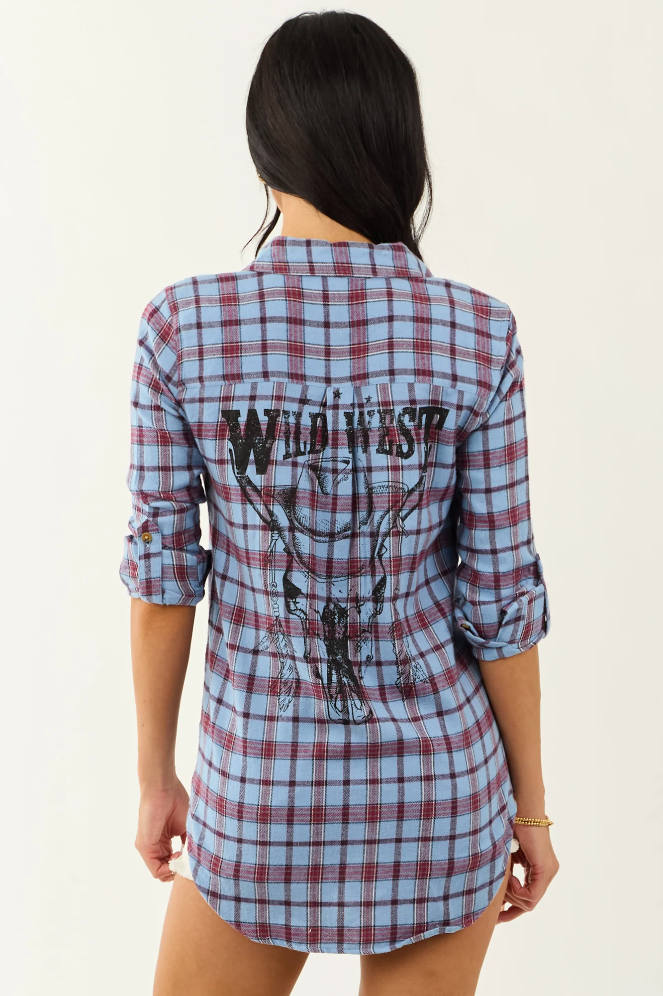 Cornflower Plaid Cotton Western Style Top