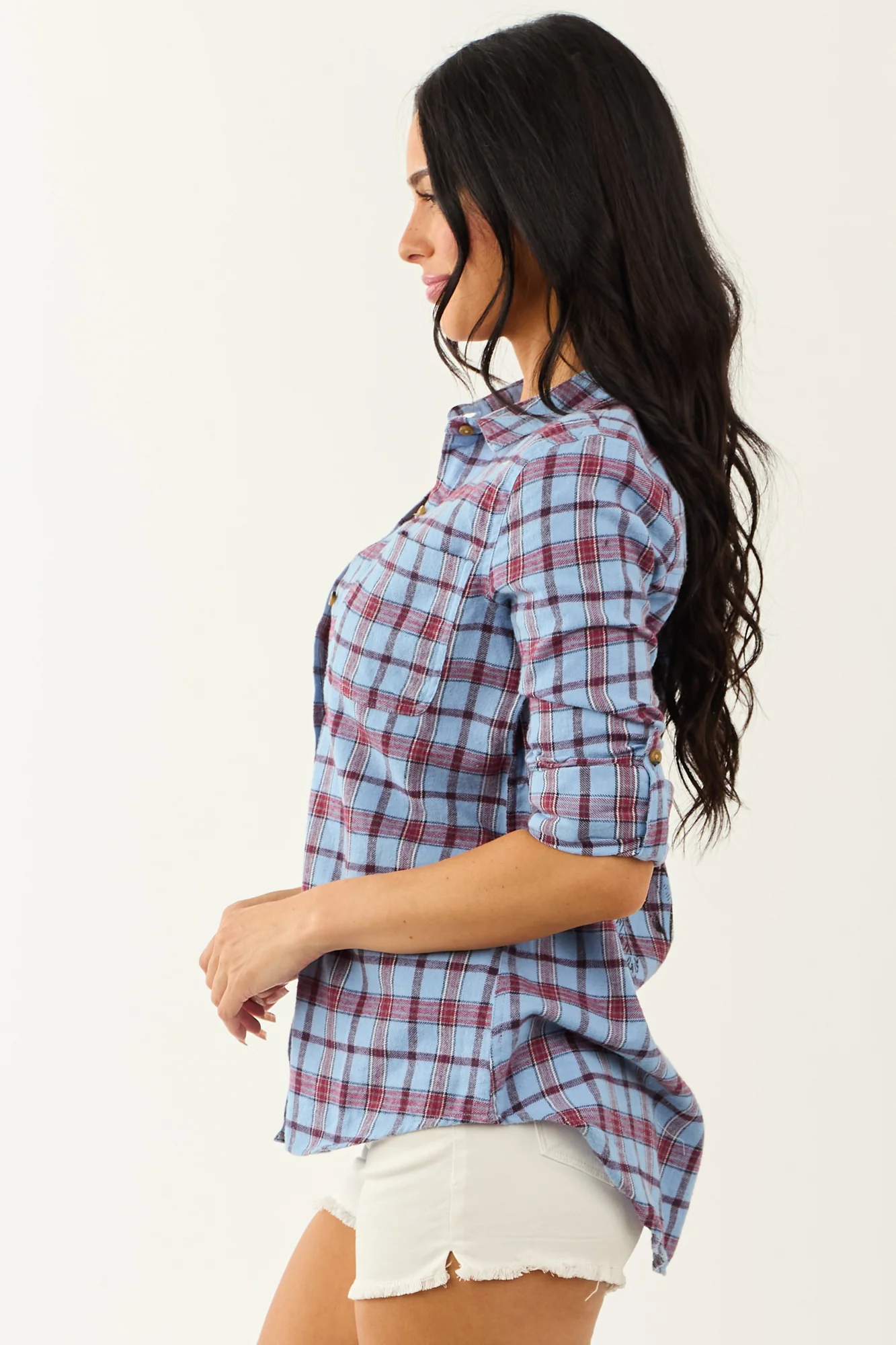Cornflower Plaid Cotton Western Style Top