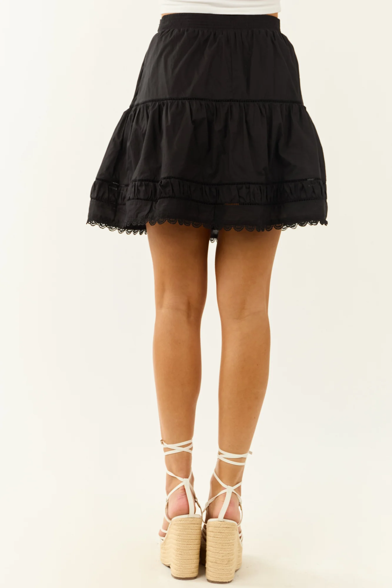 Black Cotton Scalloped Lace Short Skirt