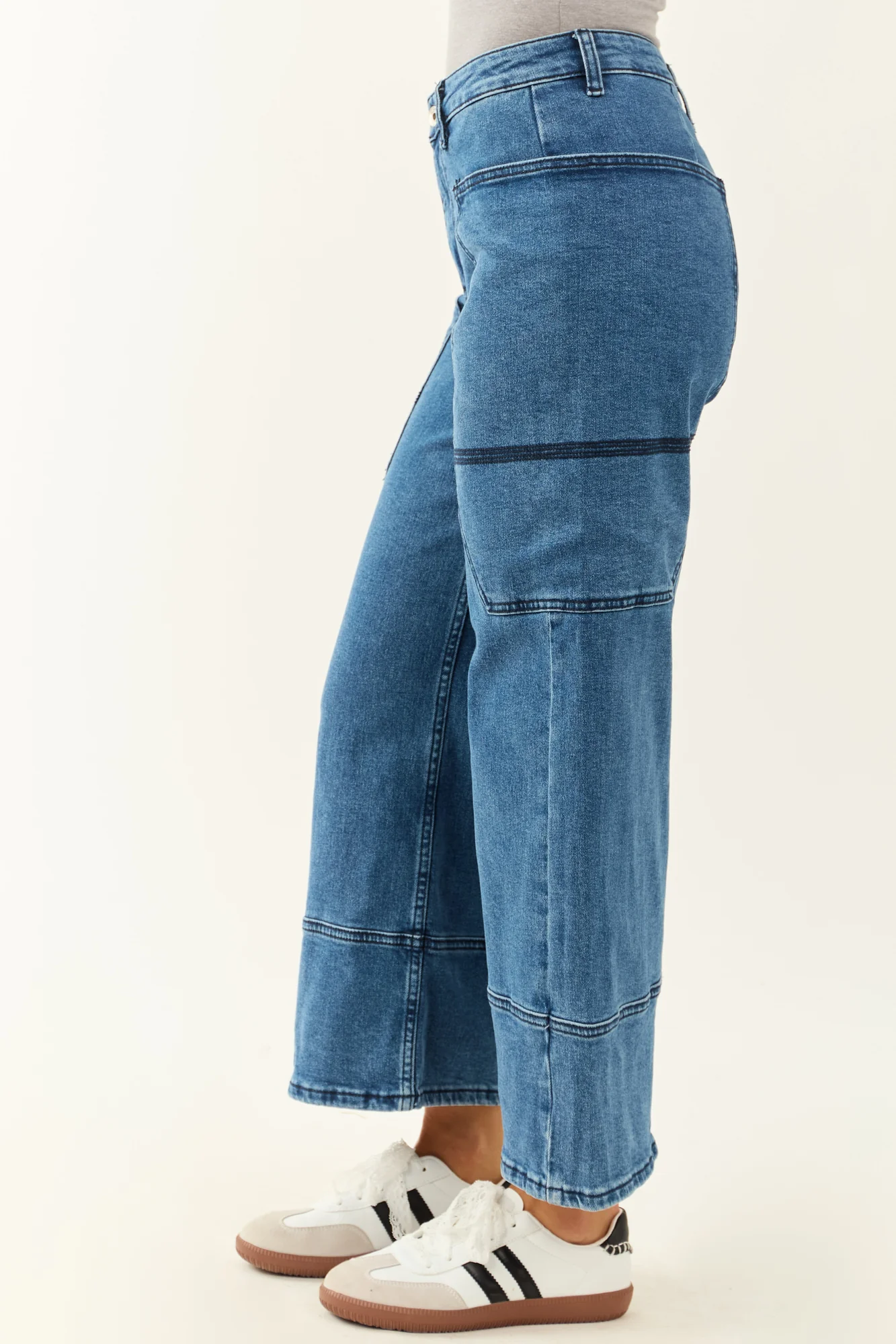Dark Wash Wide Leg Wrap Pocket Jeans