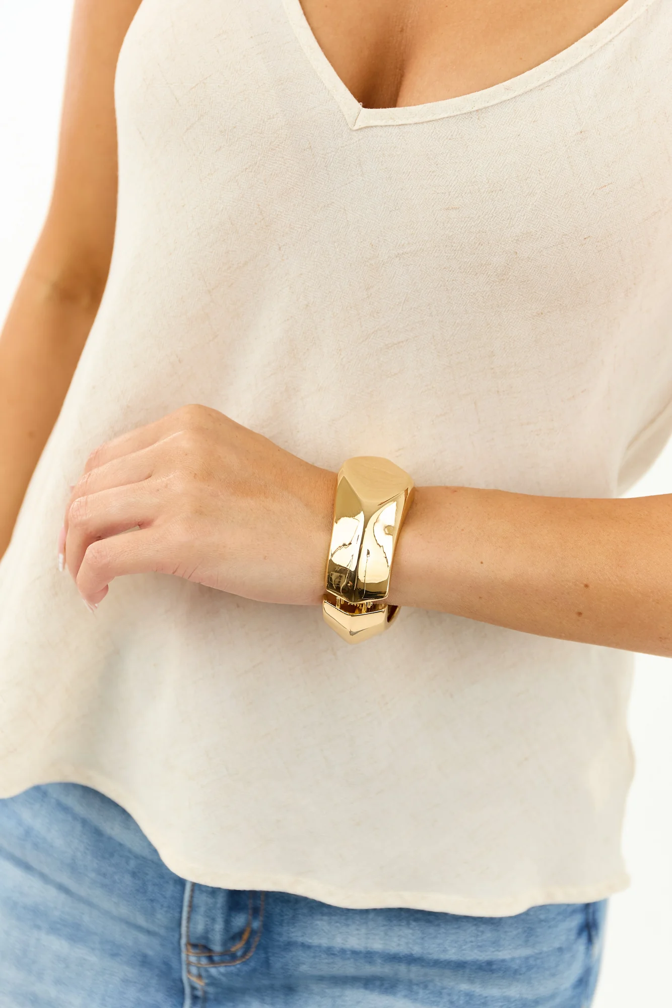 Gold Wide Bangle Bracelet - Stylish Metallic Arm Band for Daily Wear