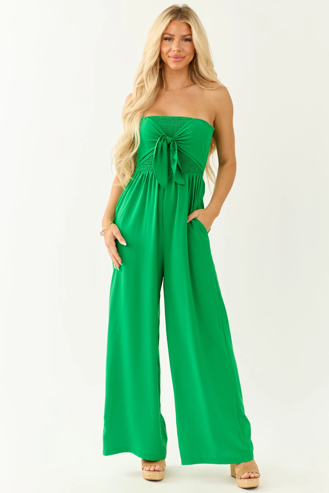 Kelly Green Strapless Wide Leg Jumpsuit