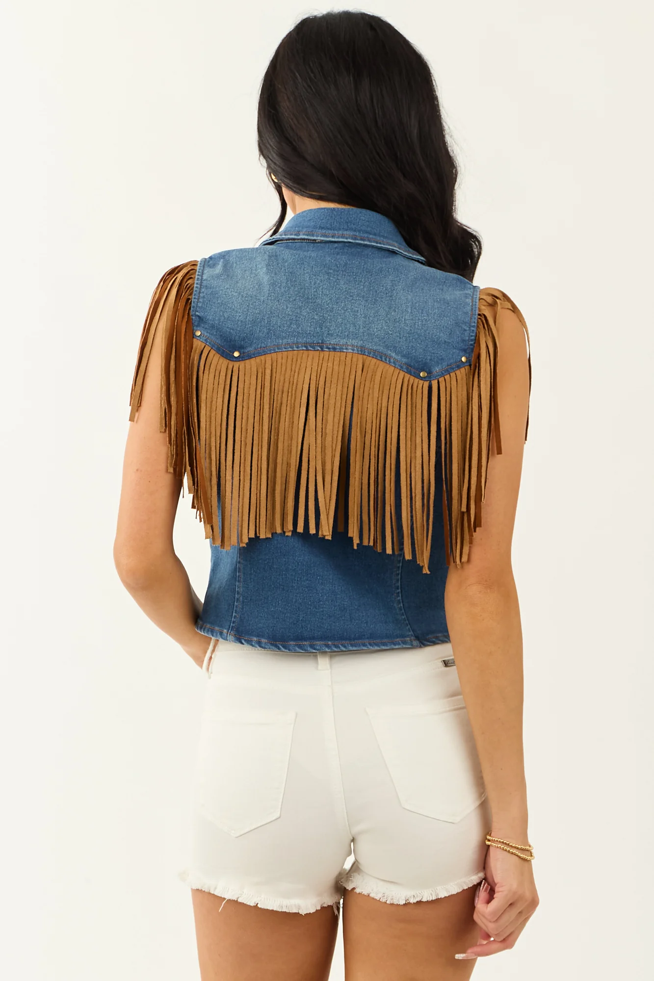 Fringe Denim Vest Zip Up Cowgirl Rockstar Style