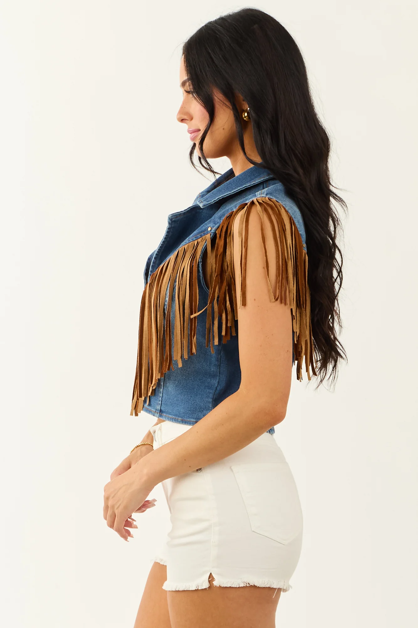 Fringe Denim Vest Zip Up Cowgirl Rockstar Style