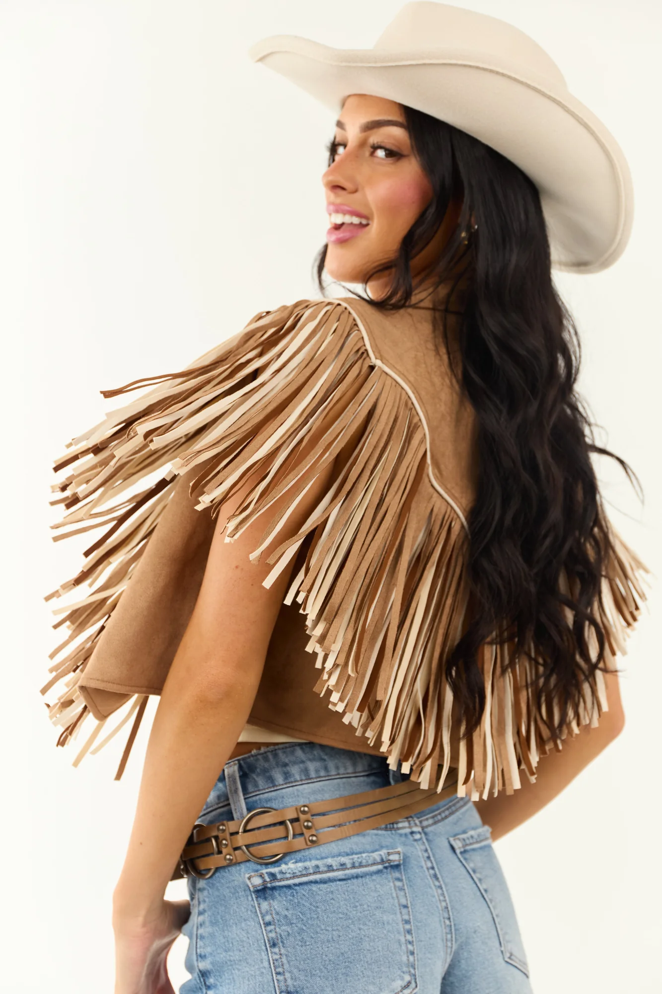Fringe Brown Sugar Faux Suede Open Front Vest