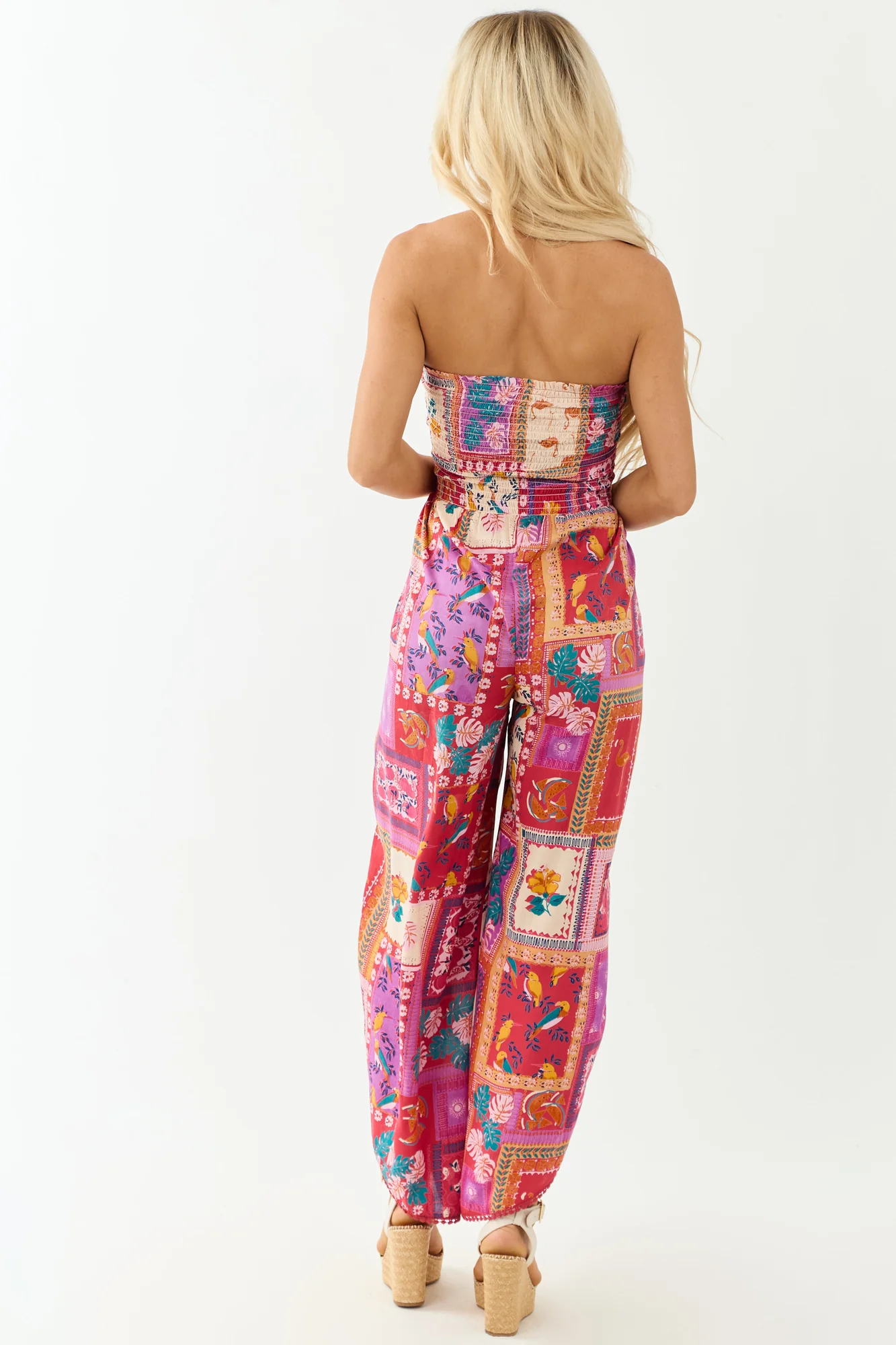Ruby Abstract Print Strapless Jumpsuit with Side Slit