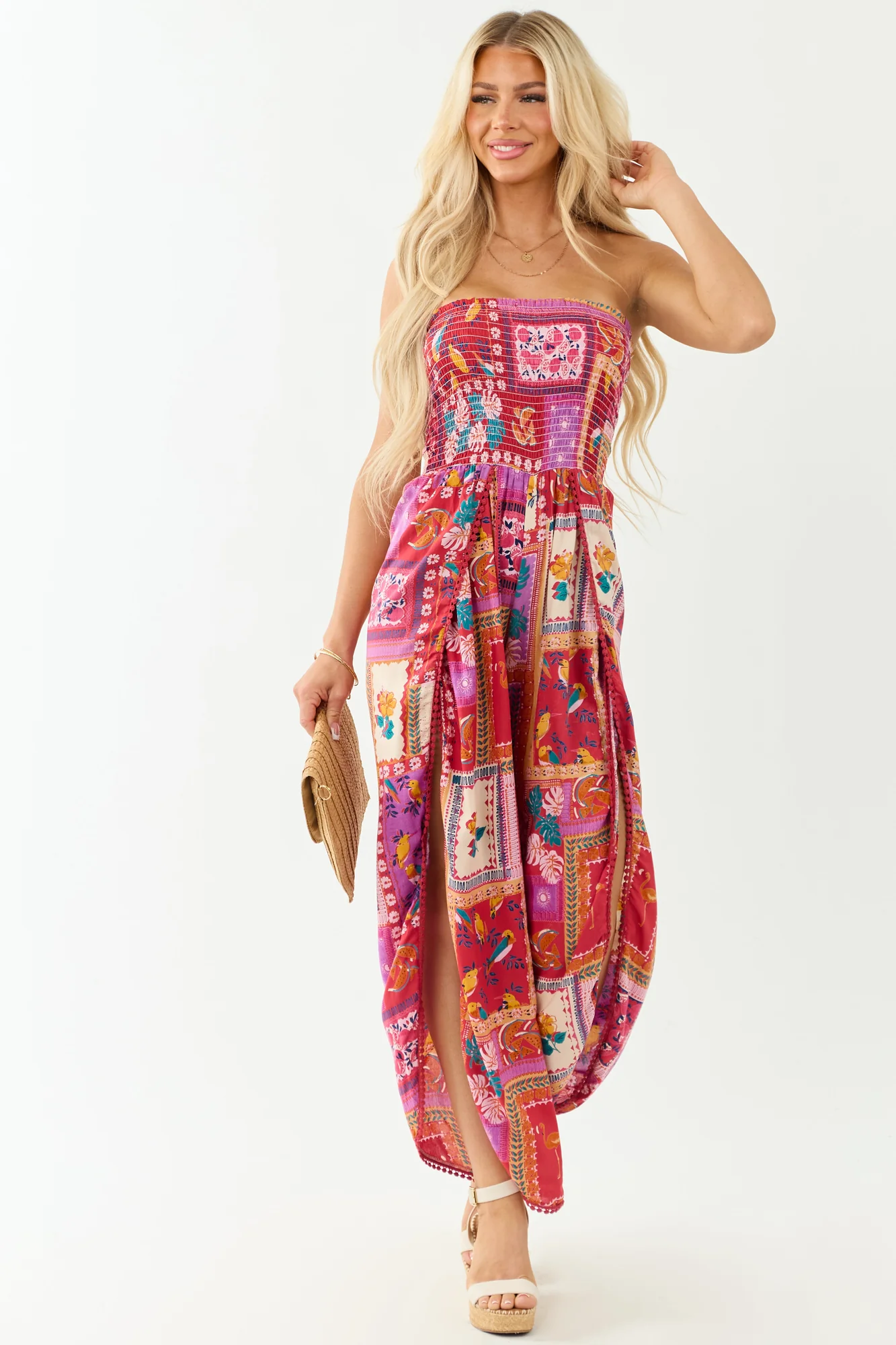 Ruby Abstract Print Strapless Jumpsuit with Side Slit