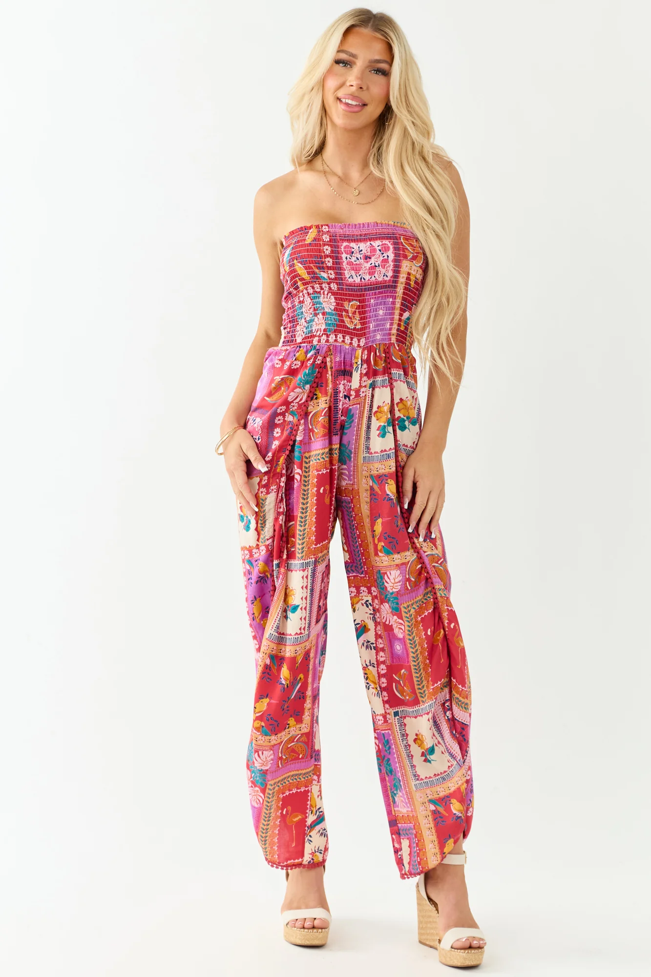 Ruby Abstract Print Strapless Jumpsuit with Side Slit