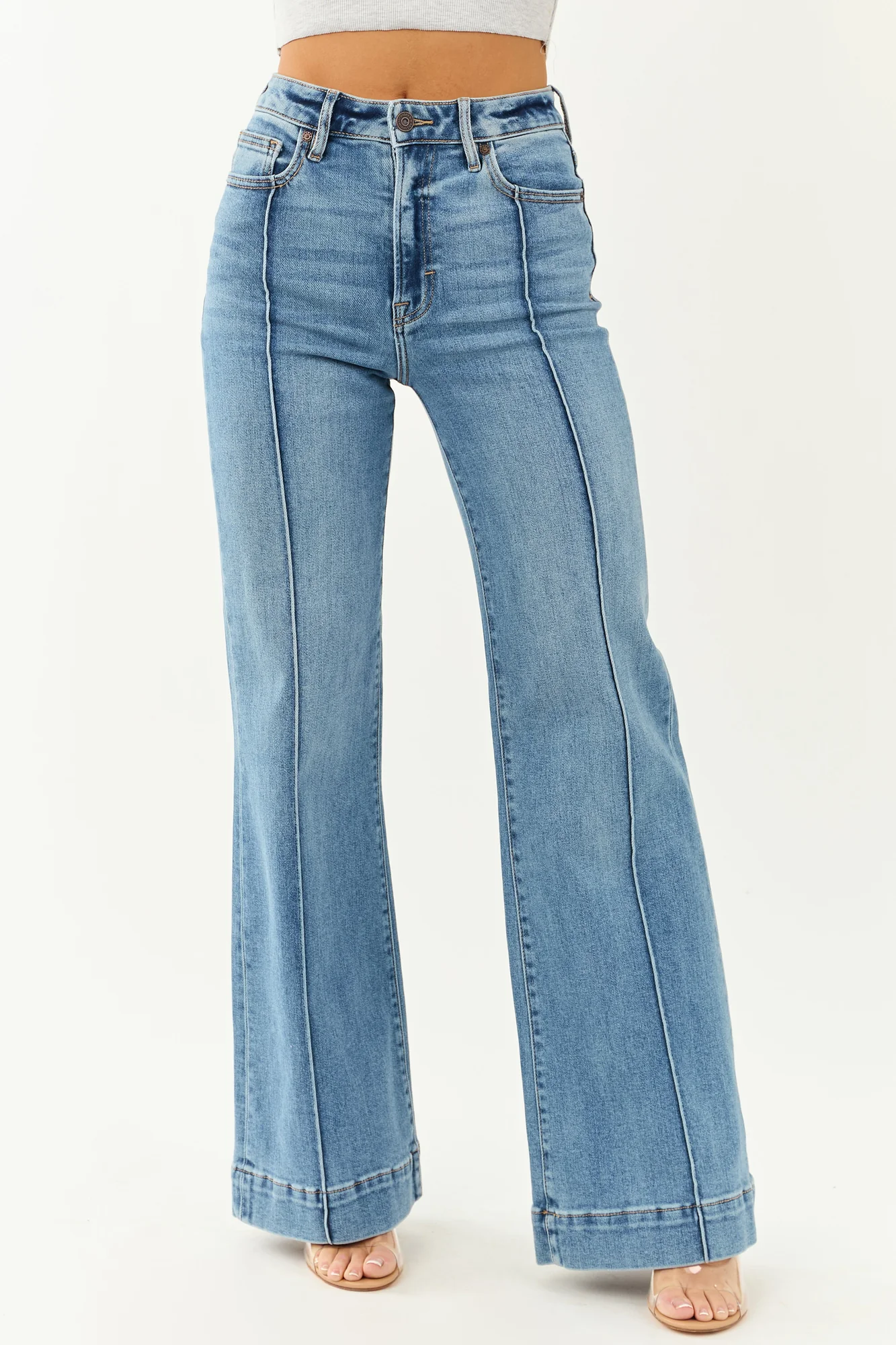 Medium Wash Stretchy Bootcut Jeans High Rise Womens Denim Pants