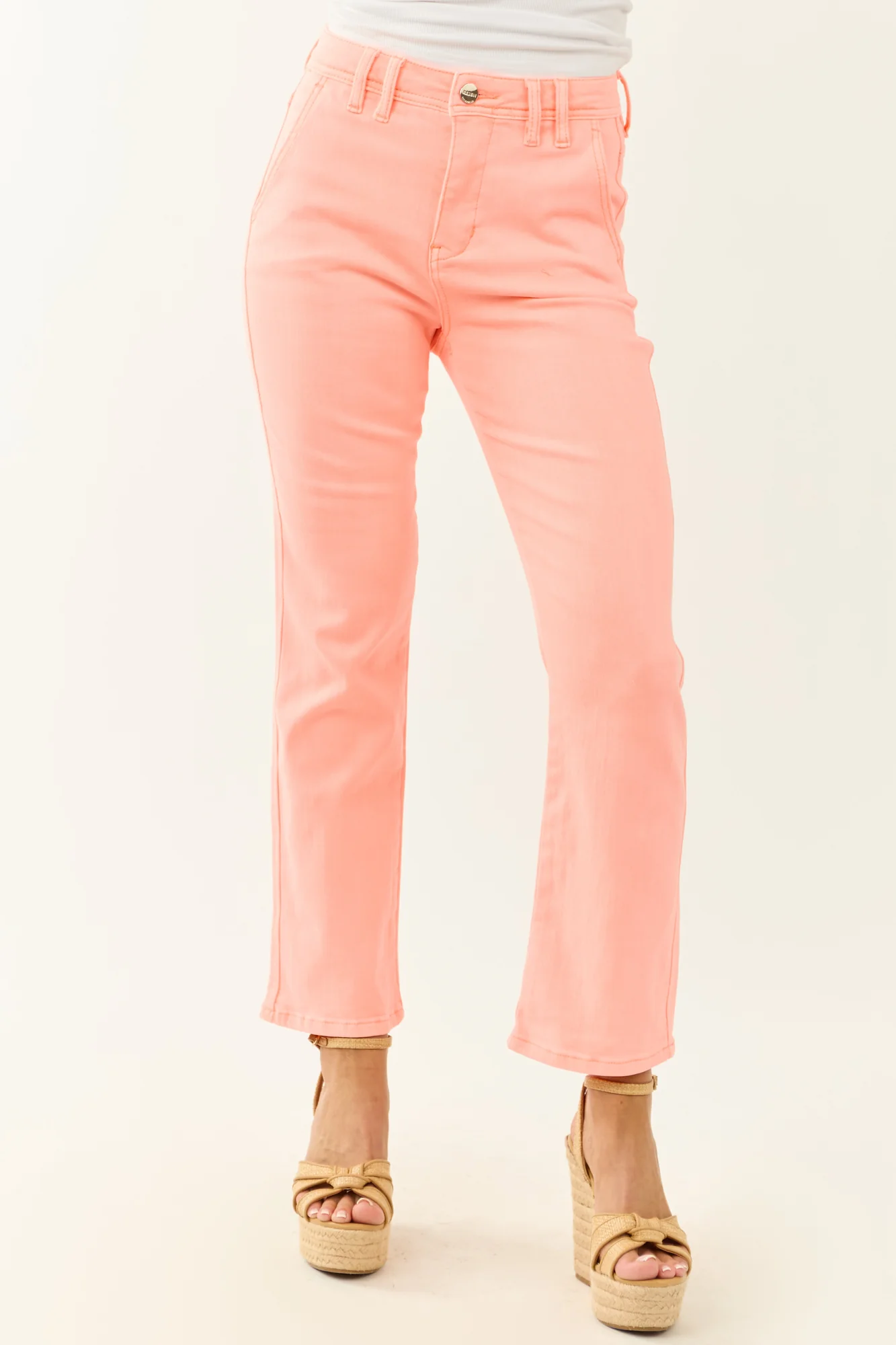 Coral Stretchy Cropped Denim Jeans with Tummy Control