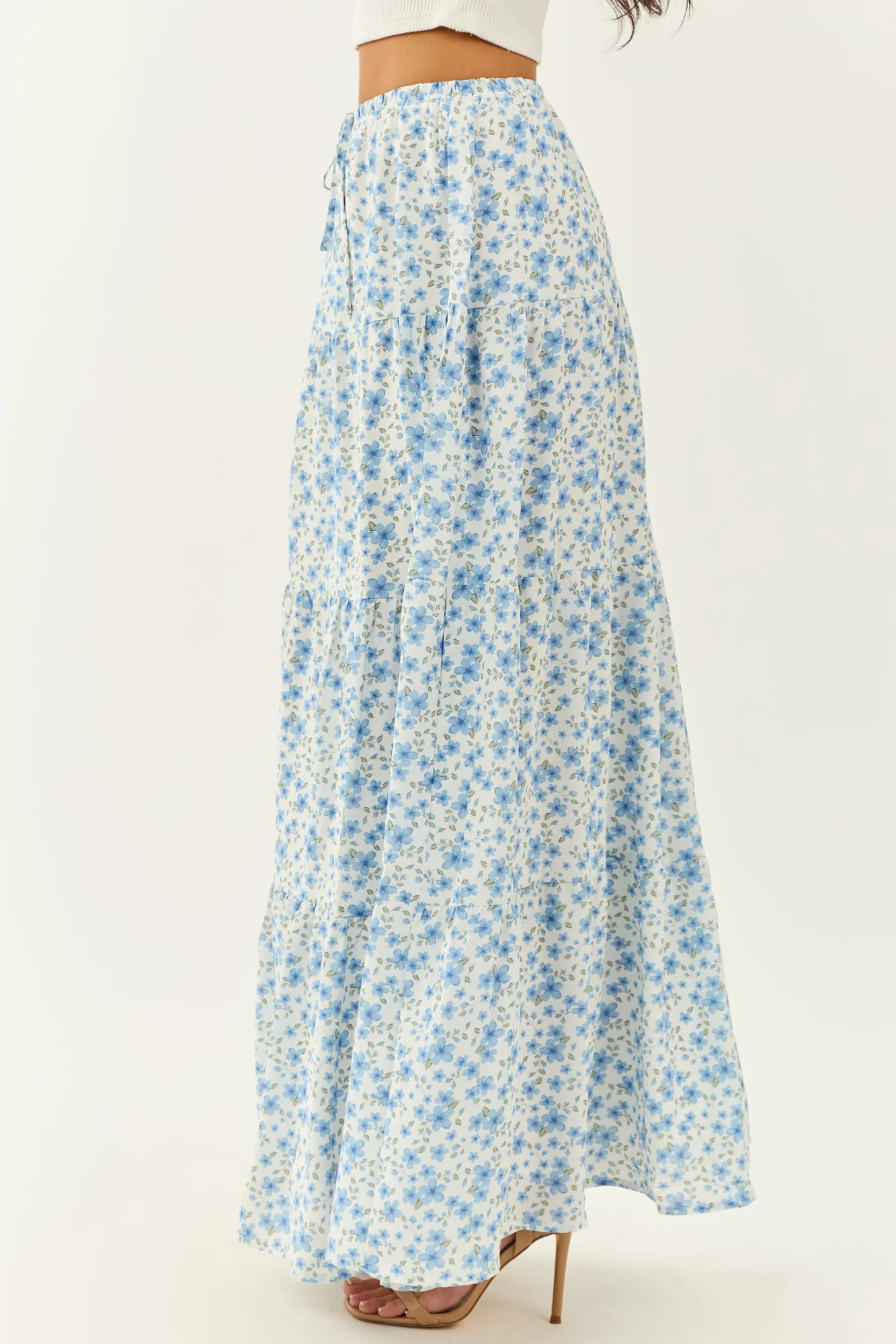 Ivory Floral Flowy Maxi Skirt - Summer Breeze Style