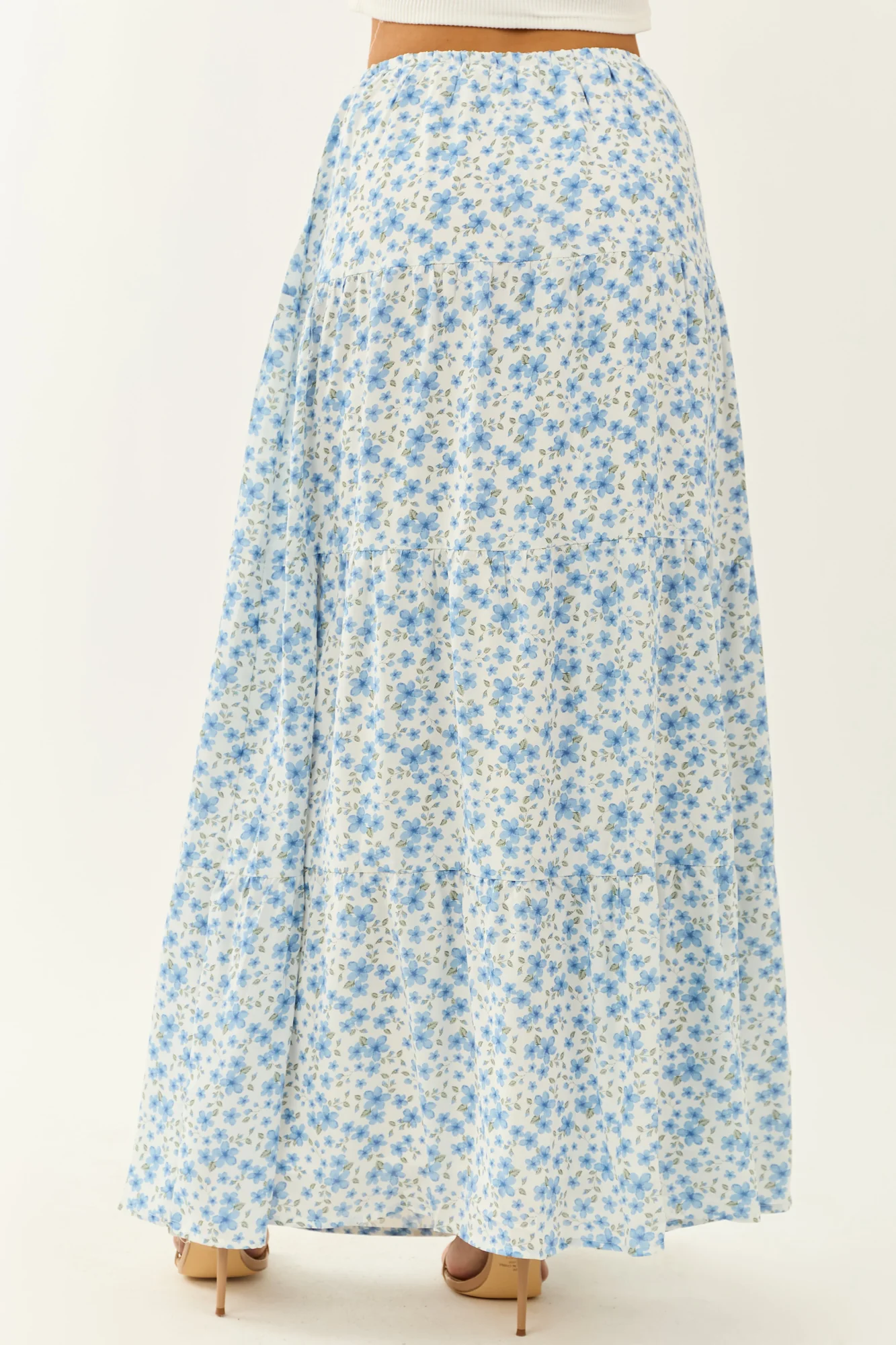 Ivory Floral Flowy Maxi Skirt - Summer Breeze Style