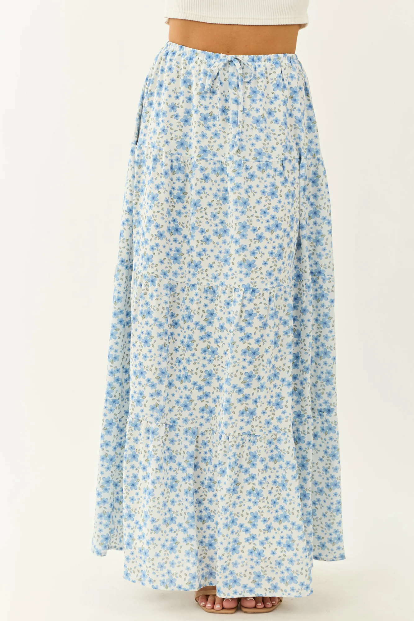 Ivory Floral Flowy Maxi Skirt - Summer Breeze Style