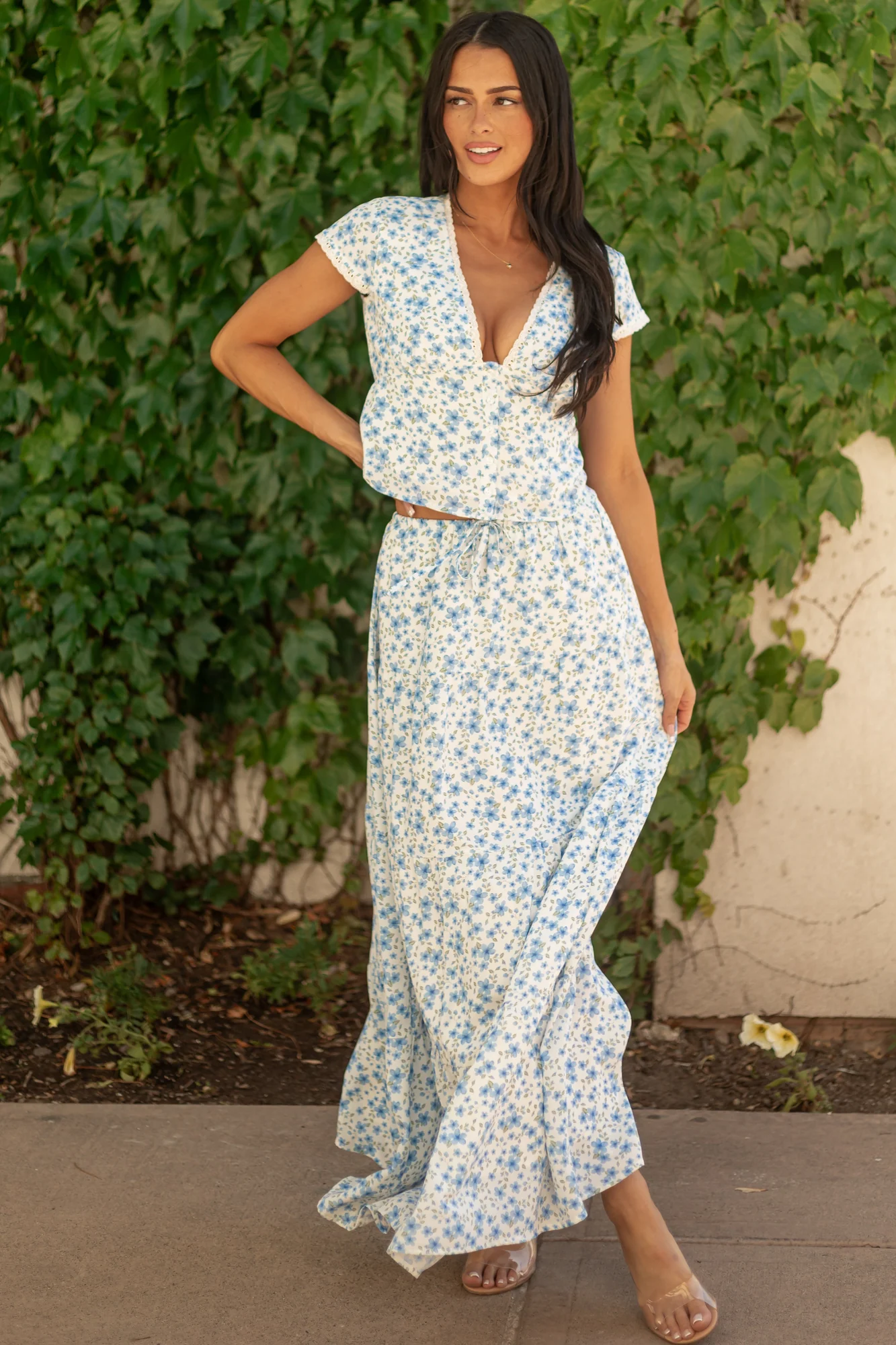Ivory Floral Flowy Maxi Skirt - Summer Breeze Style