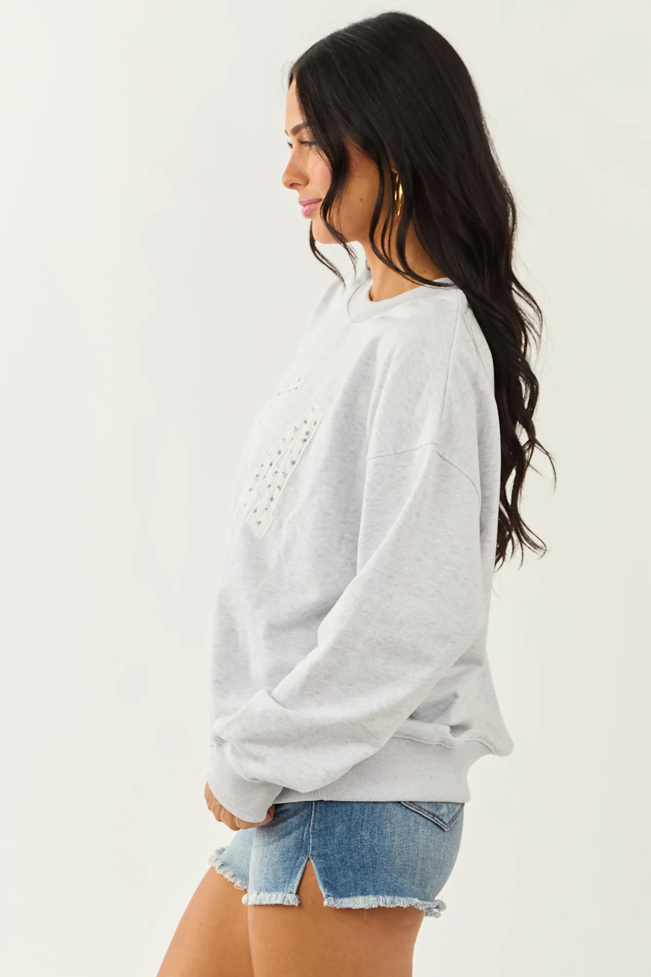 USA Patchwork Graphic Sweatshirt in Dove Grey