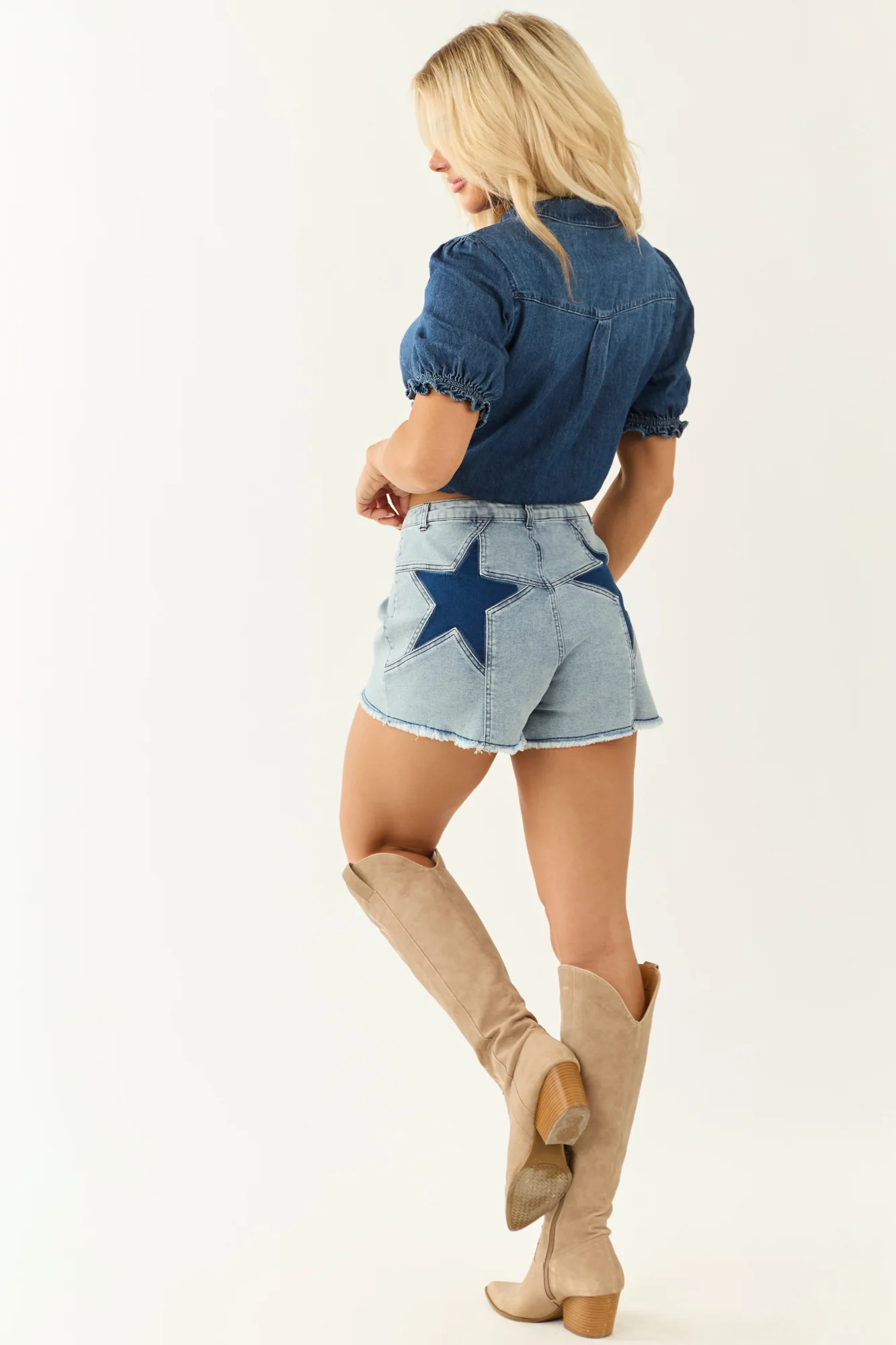 Navy Denim Star High Rise Shorts