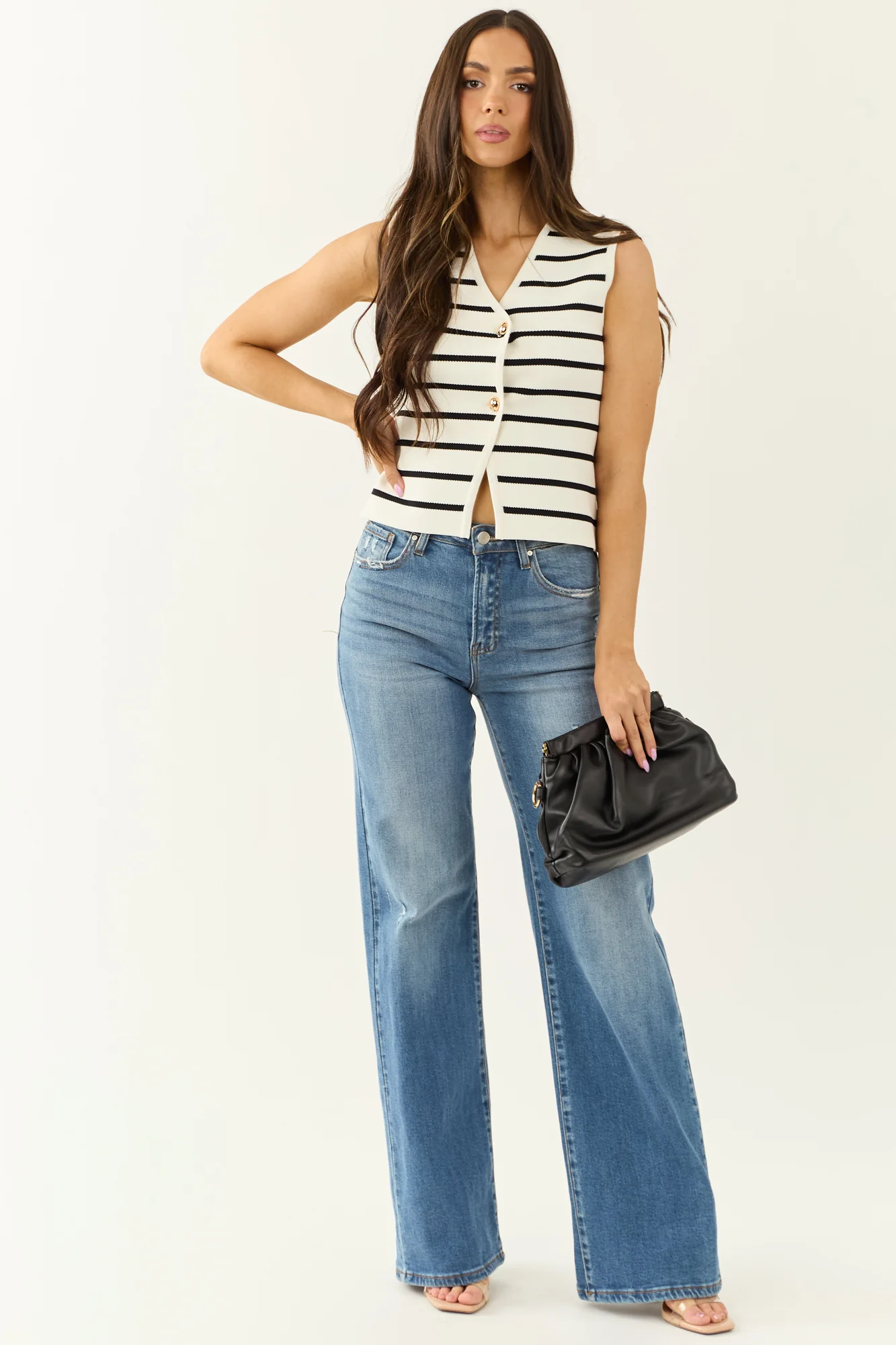 Striped Knit Sleeveless Sweater Vest