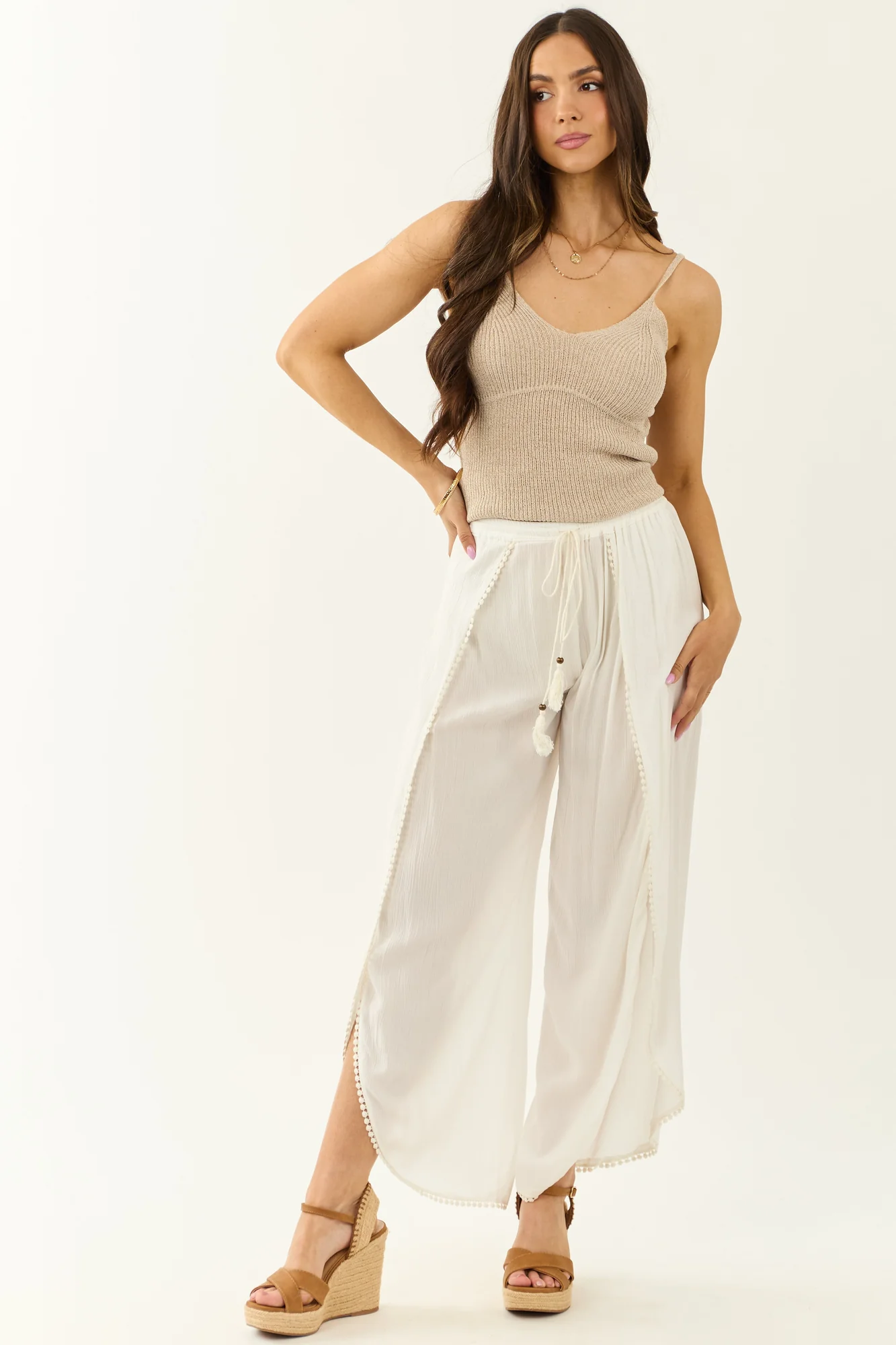 White Flowy Boho Wrap Pants