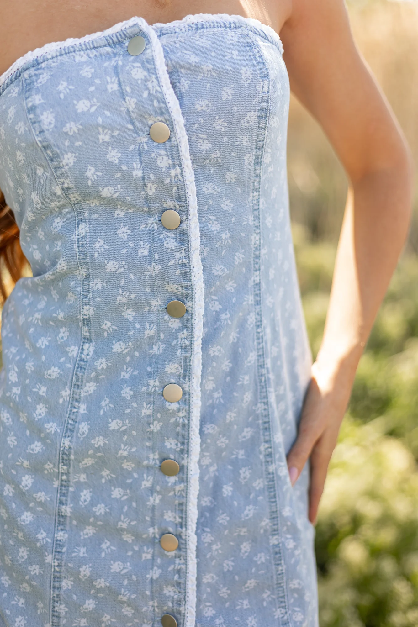 Floral Strapless Denim Mini Dress