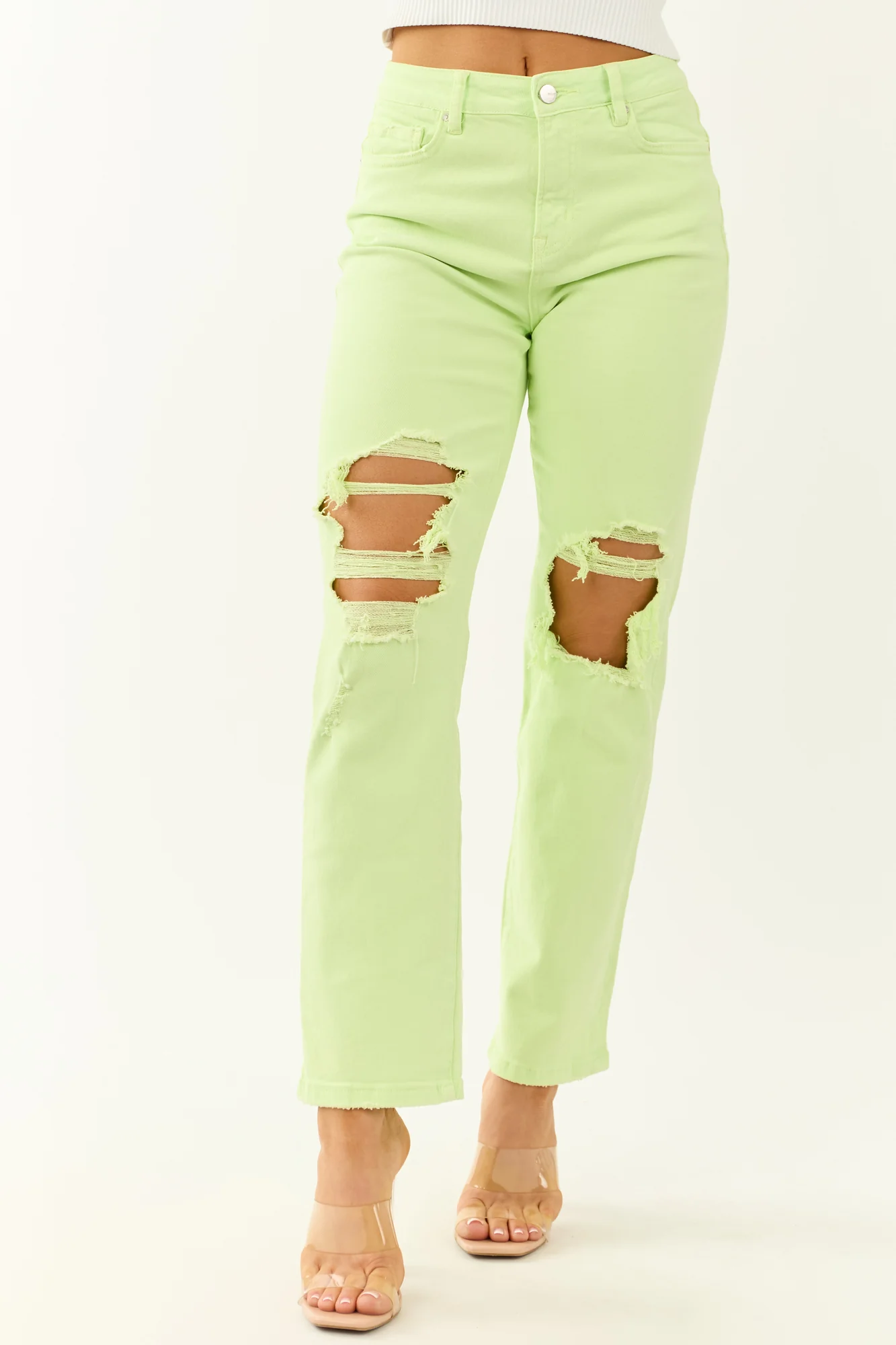 Neon Lime Stretchy High Rise Denim Jeans