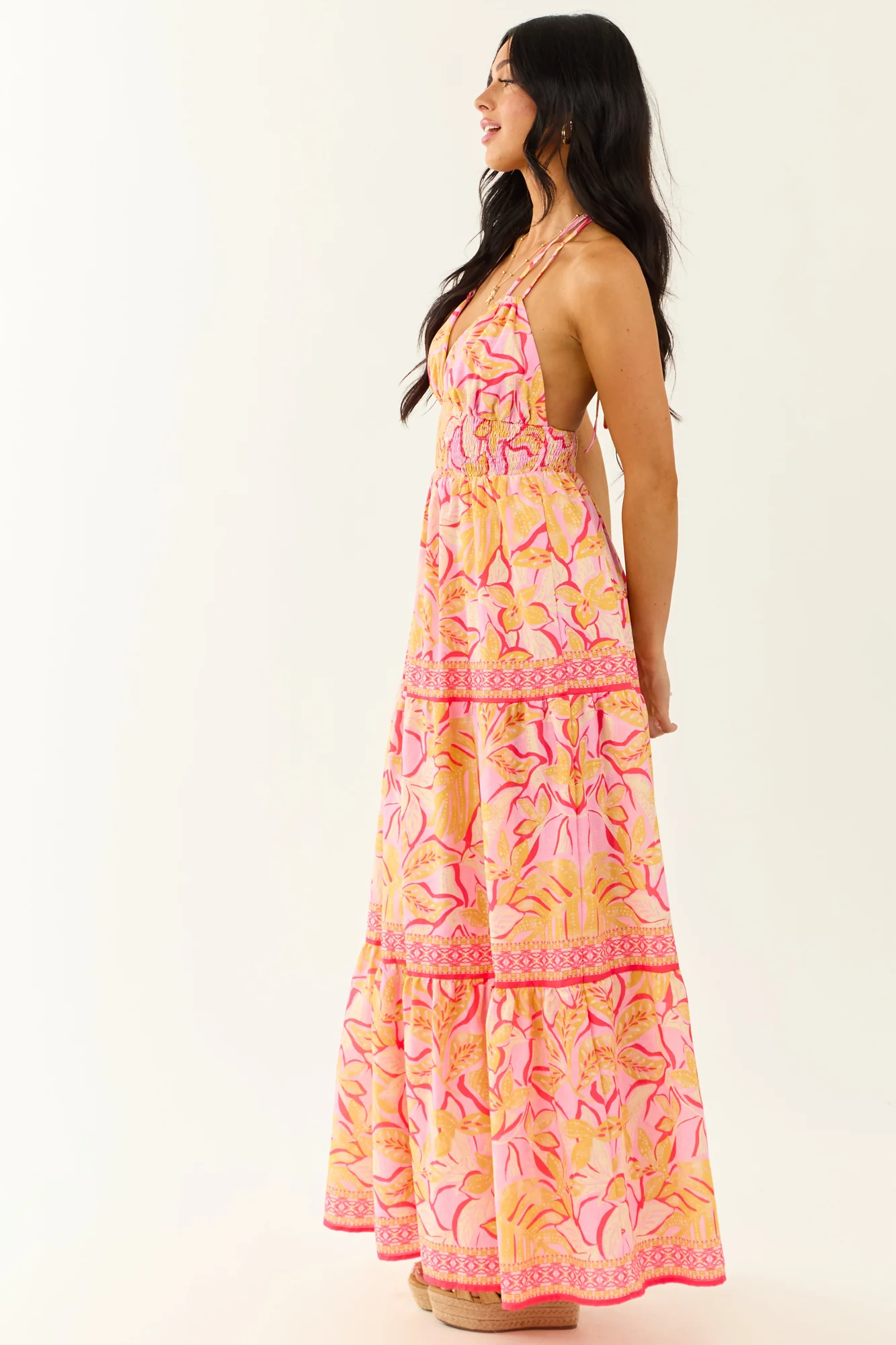 Baby Pink Floral Tiered Maxi Dress for Sunny Days