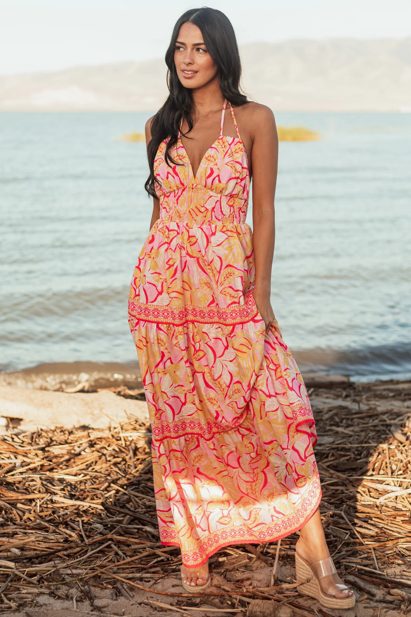 Baby Pink Floral Tiered Maxi Dress for Sunny Days