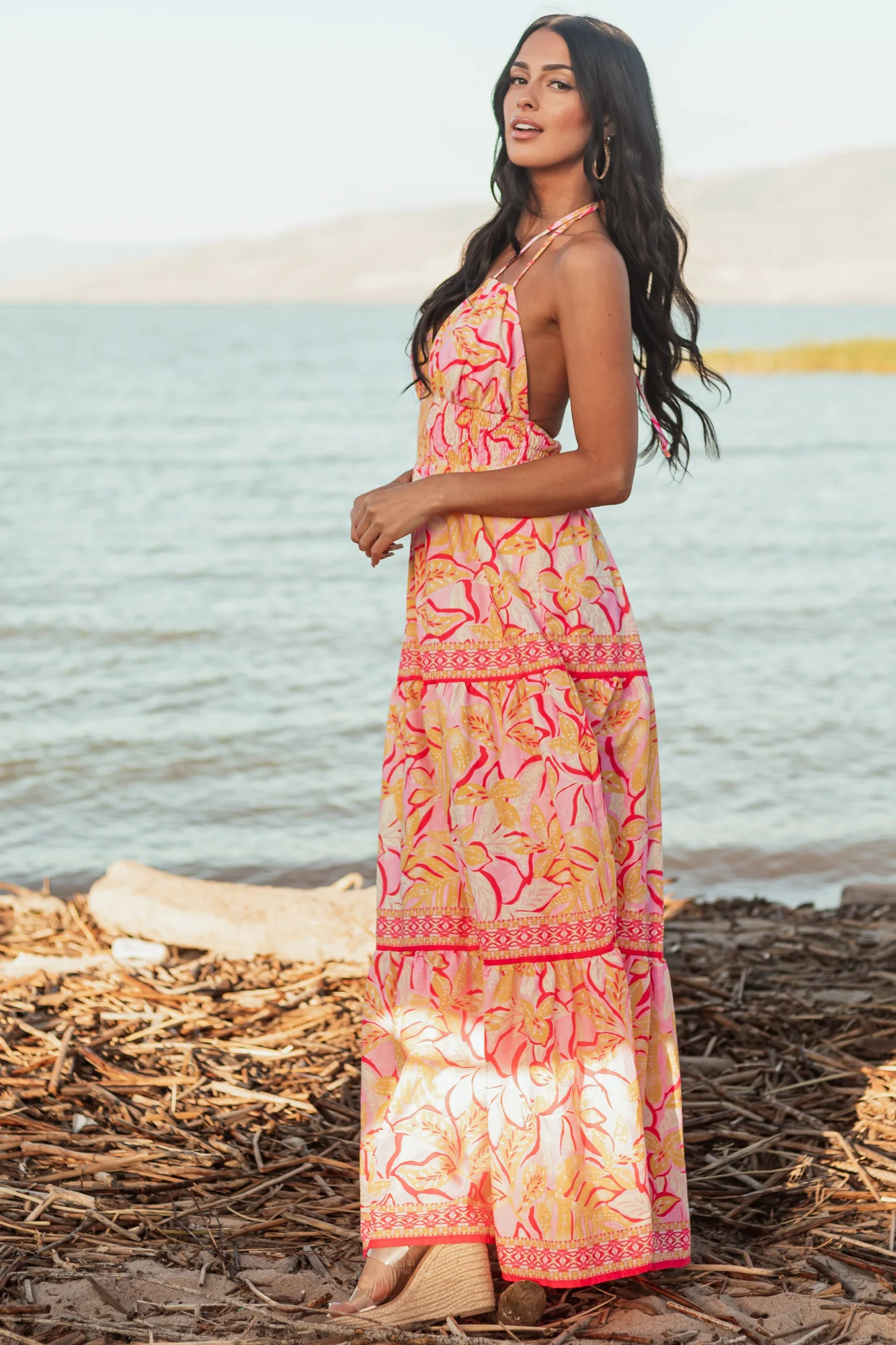 Baby Pink Floral Tiered Maxi Dress for Sunny Days