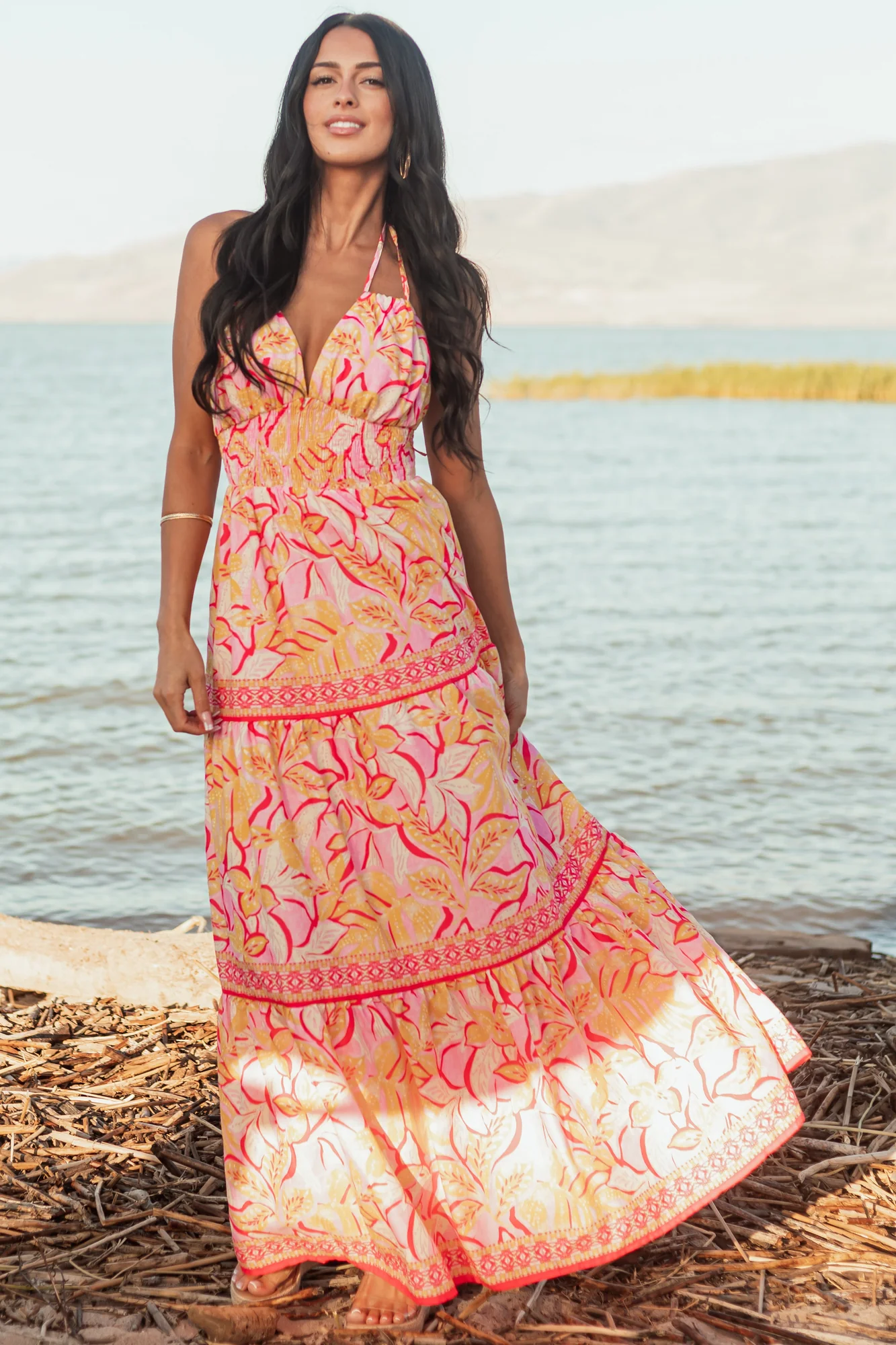 Baby Pink Floral Tiered Maxi Dress for Sunny Days