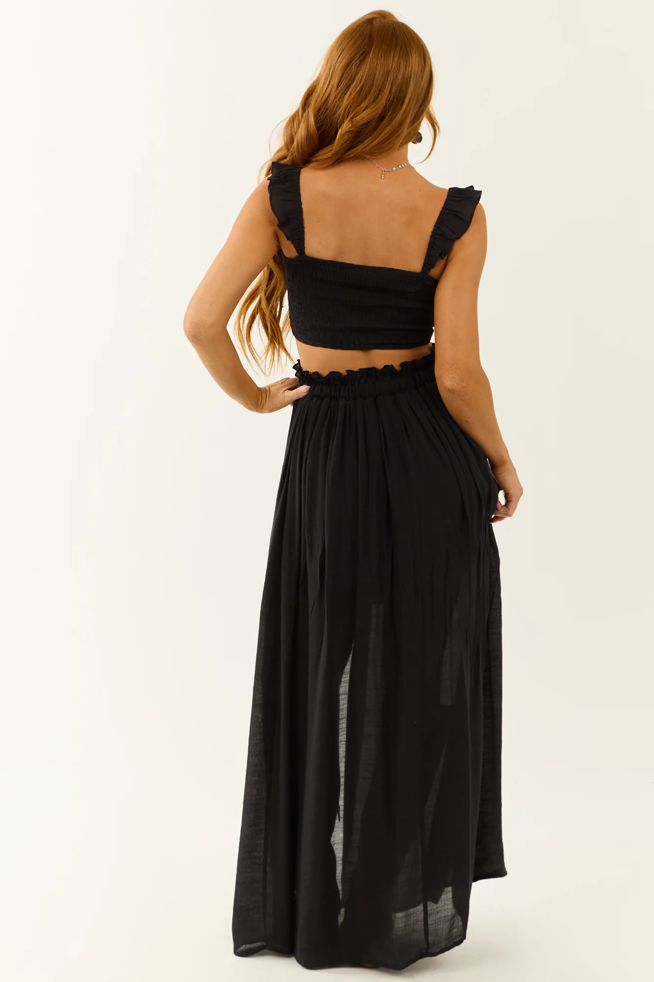 Black Ruffle Strap Maxi Skirt Set