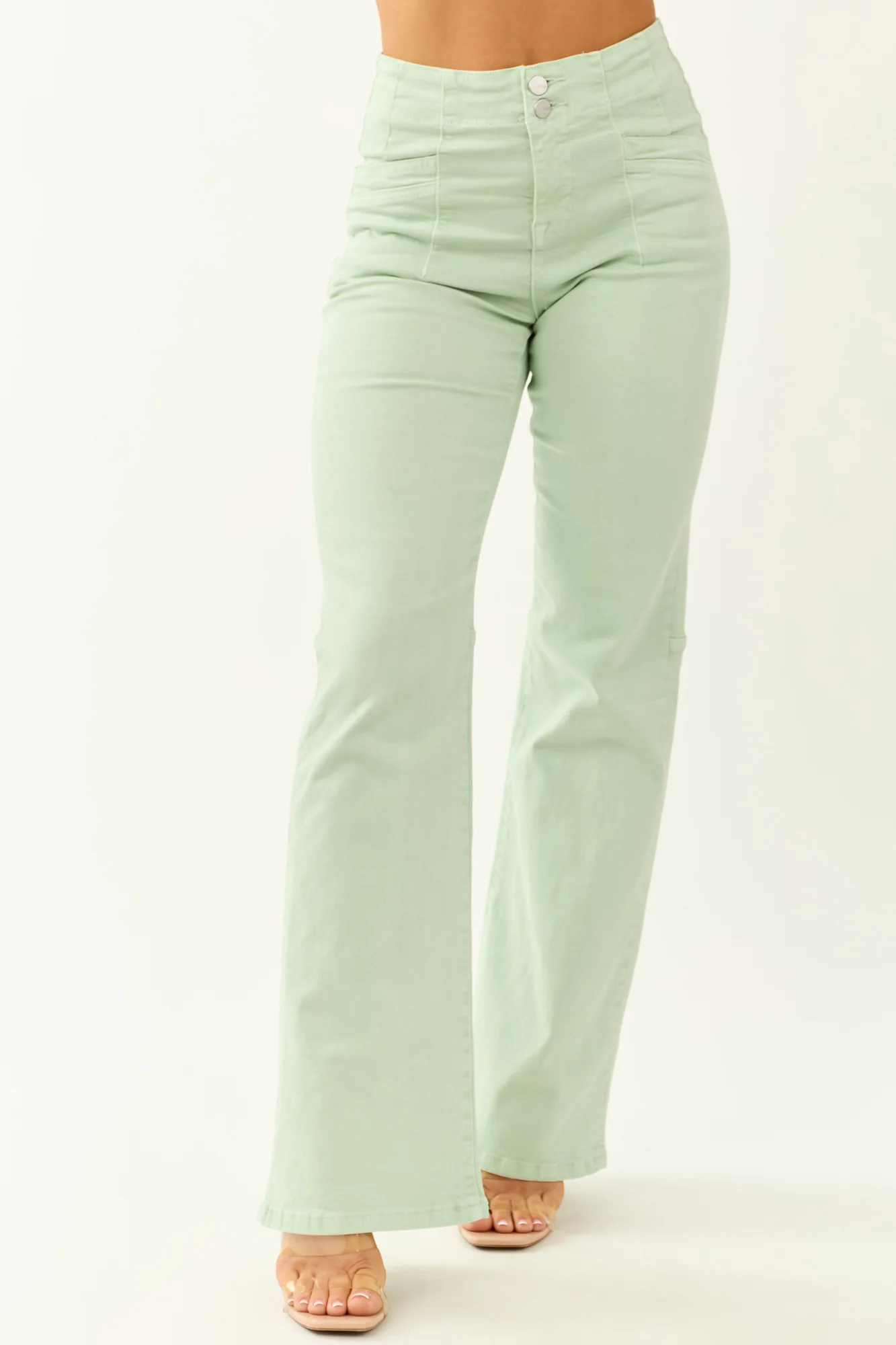Seafoam Stretchy Flare Jeans High Rise Elegant Coastal Denim