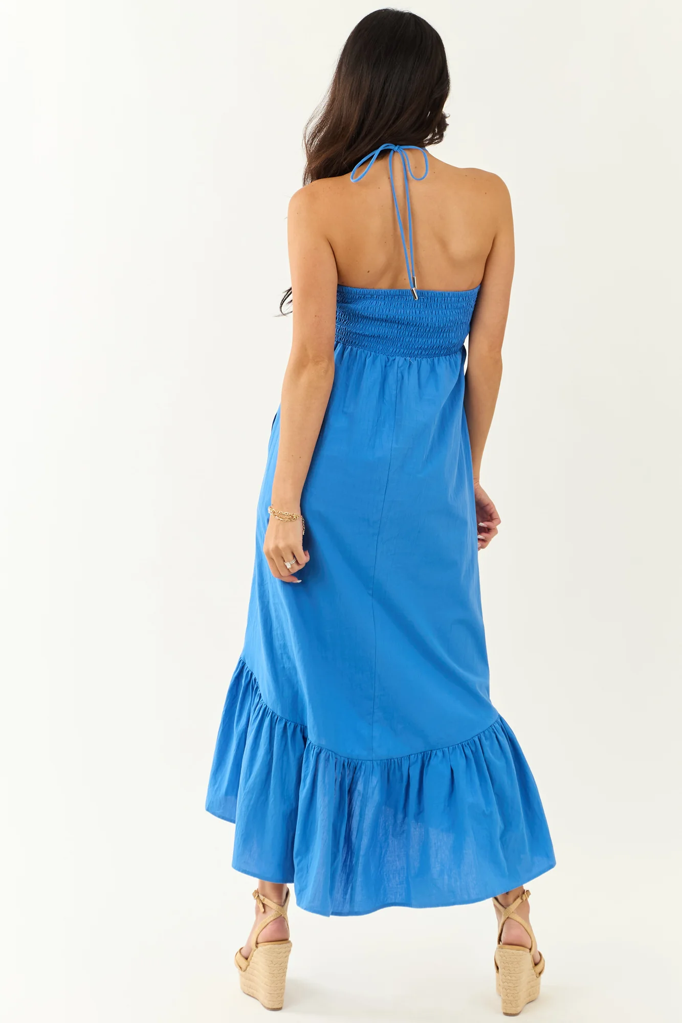 Blue Halter Neck Cotton Maxi Dress for Babies and Toddlers