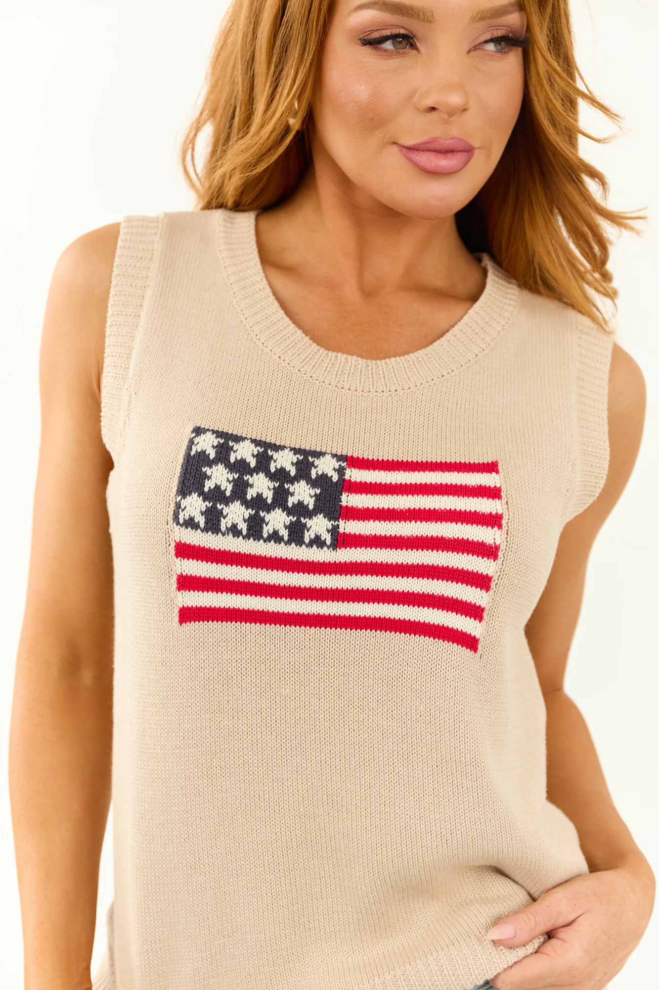 Earthy American Flag Knit Sleeveless Sweater Vest