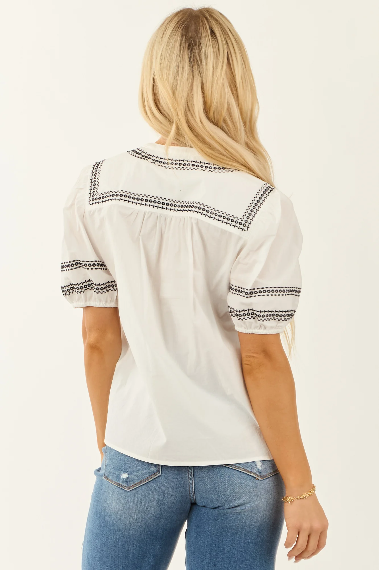 White Embroidered Cotton Fashion Blouse