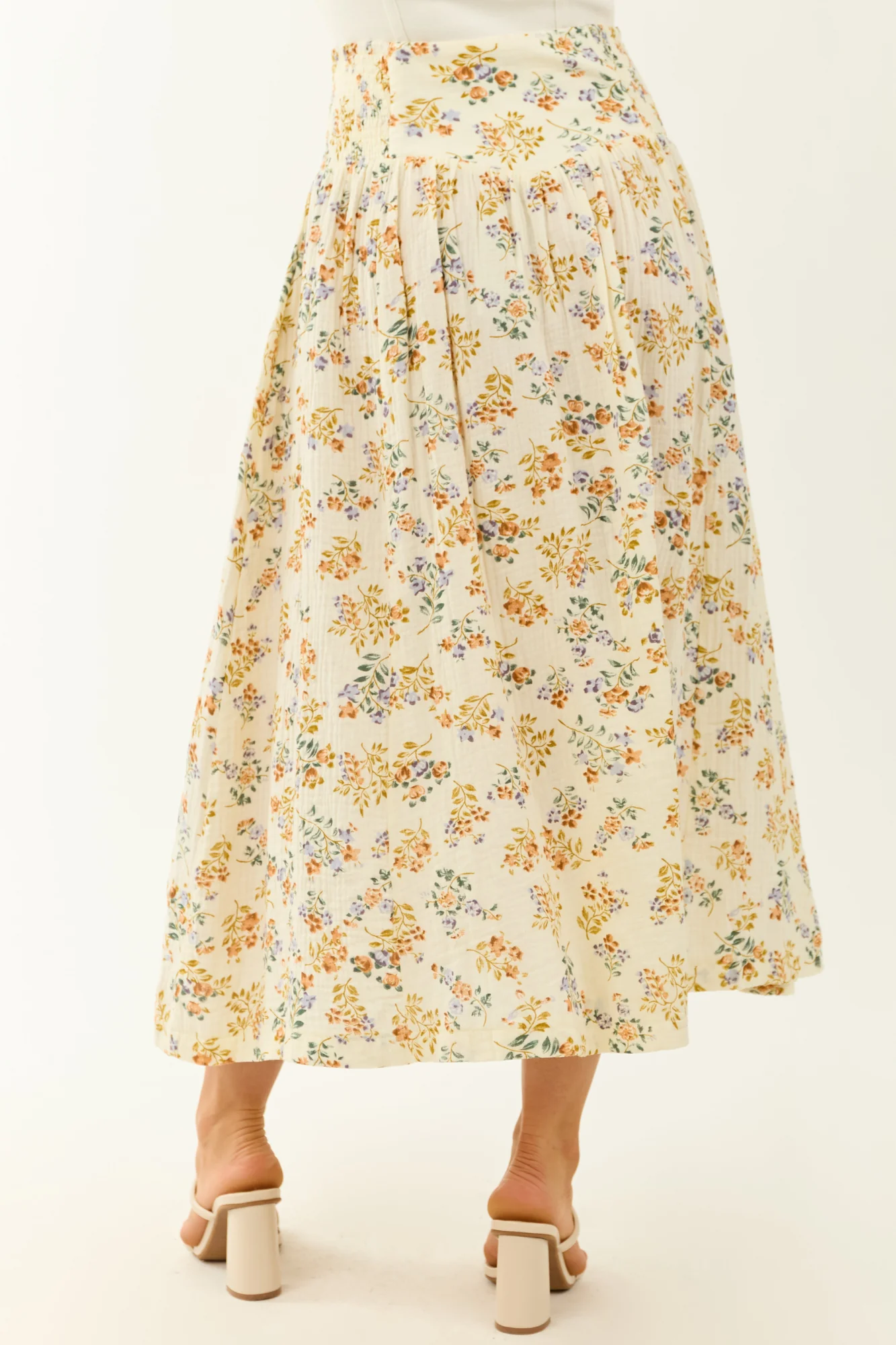 Cream Floral Cotton Maxi Skirt