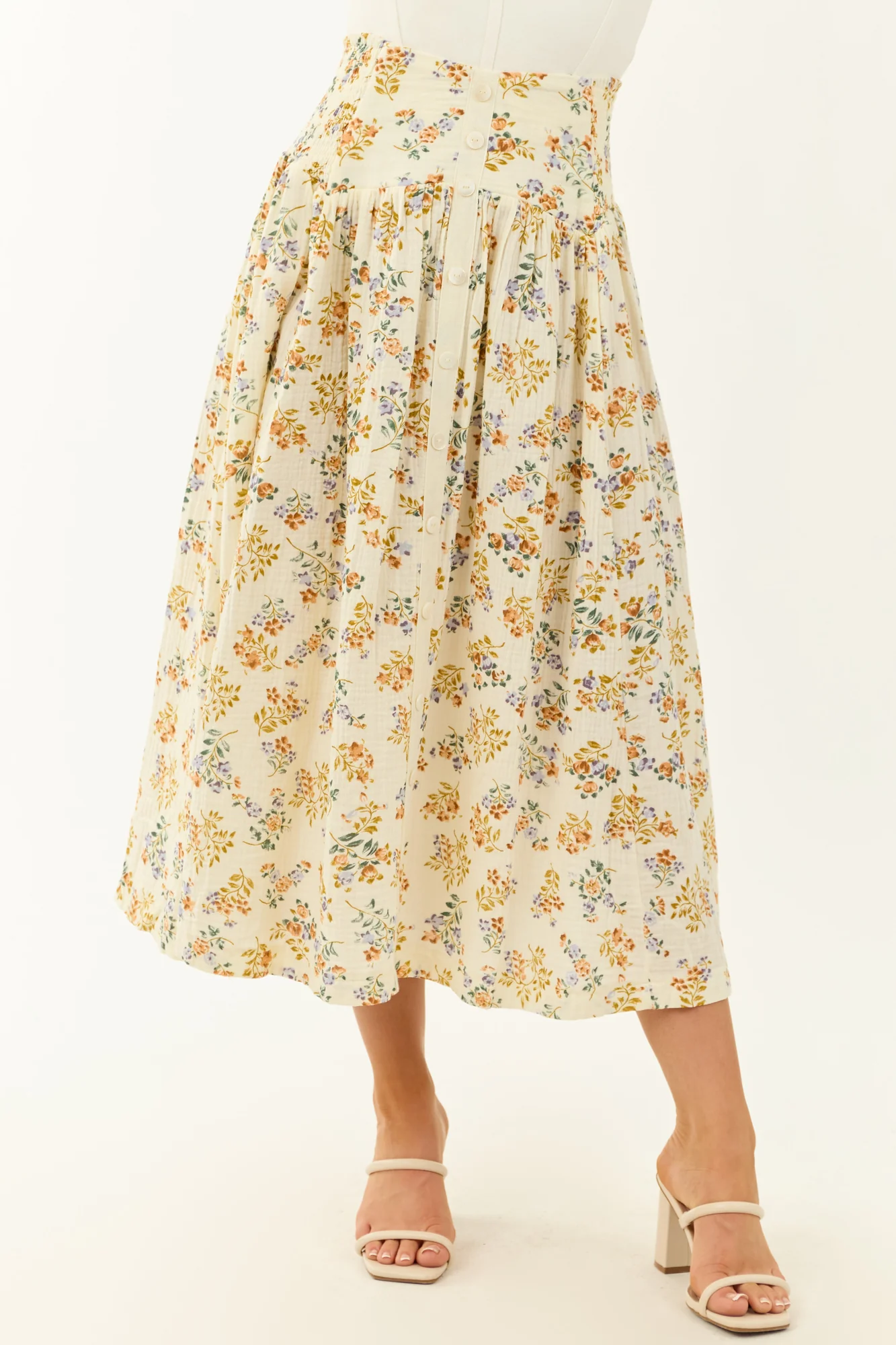 Cream Floral Cotton Maxi Skirt