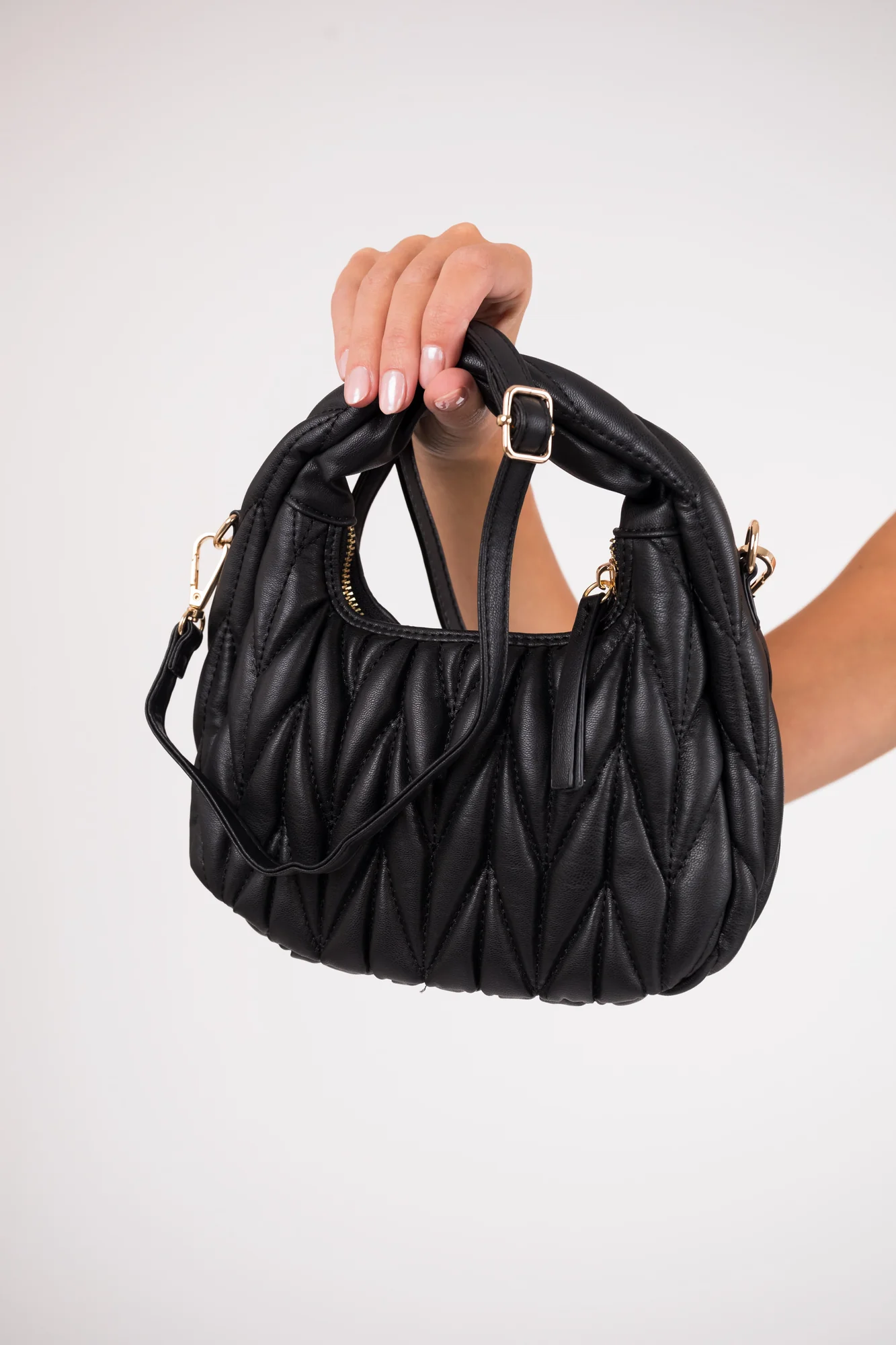 Textured Black Faux Leather Shoulder Bag Womens Handbag