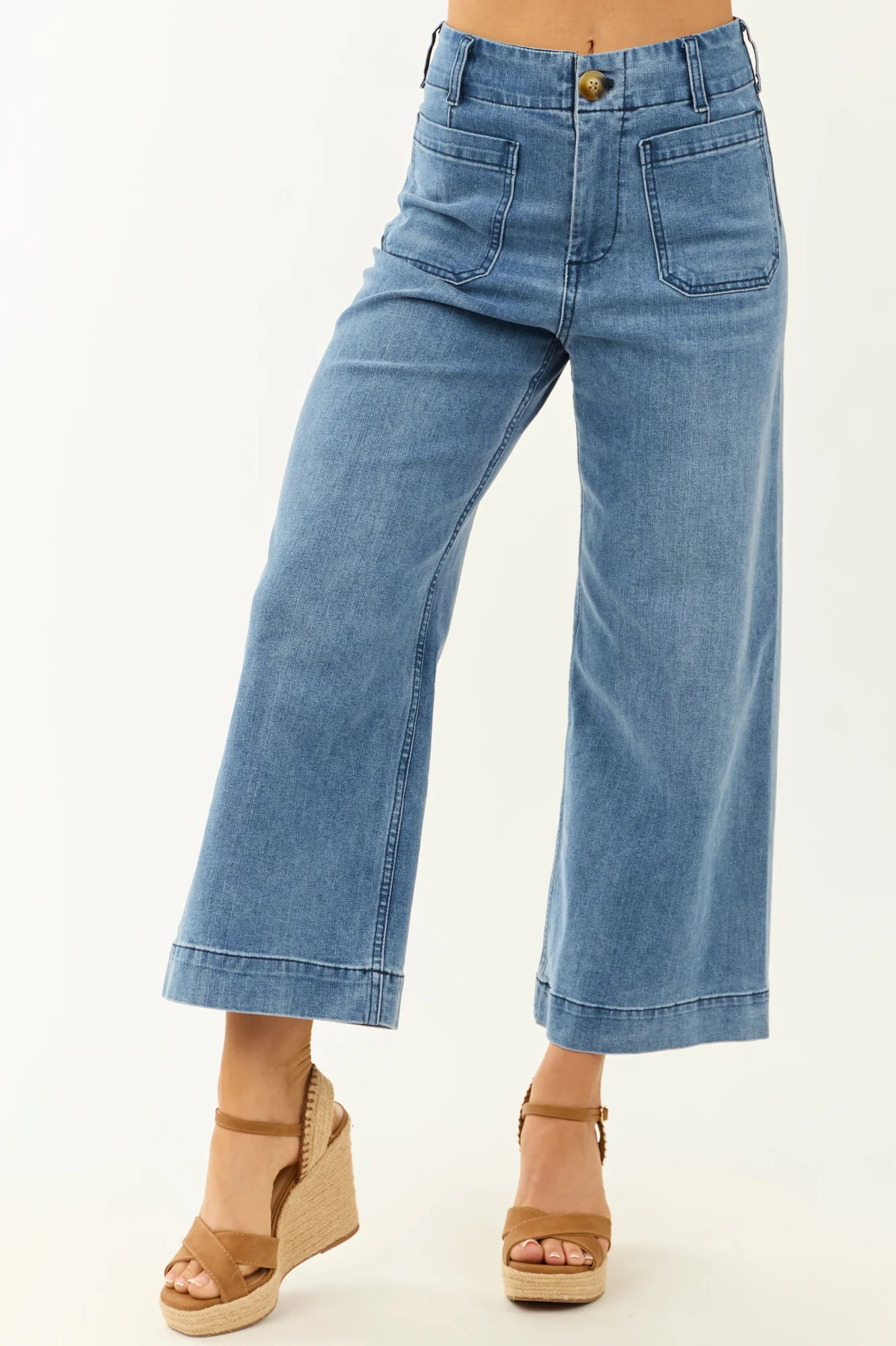 Medium Wash High Rise Straight Leg Denim Jeans
