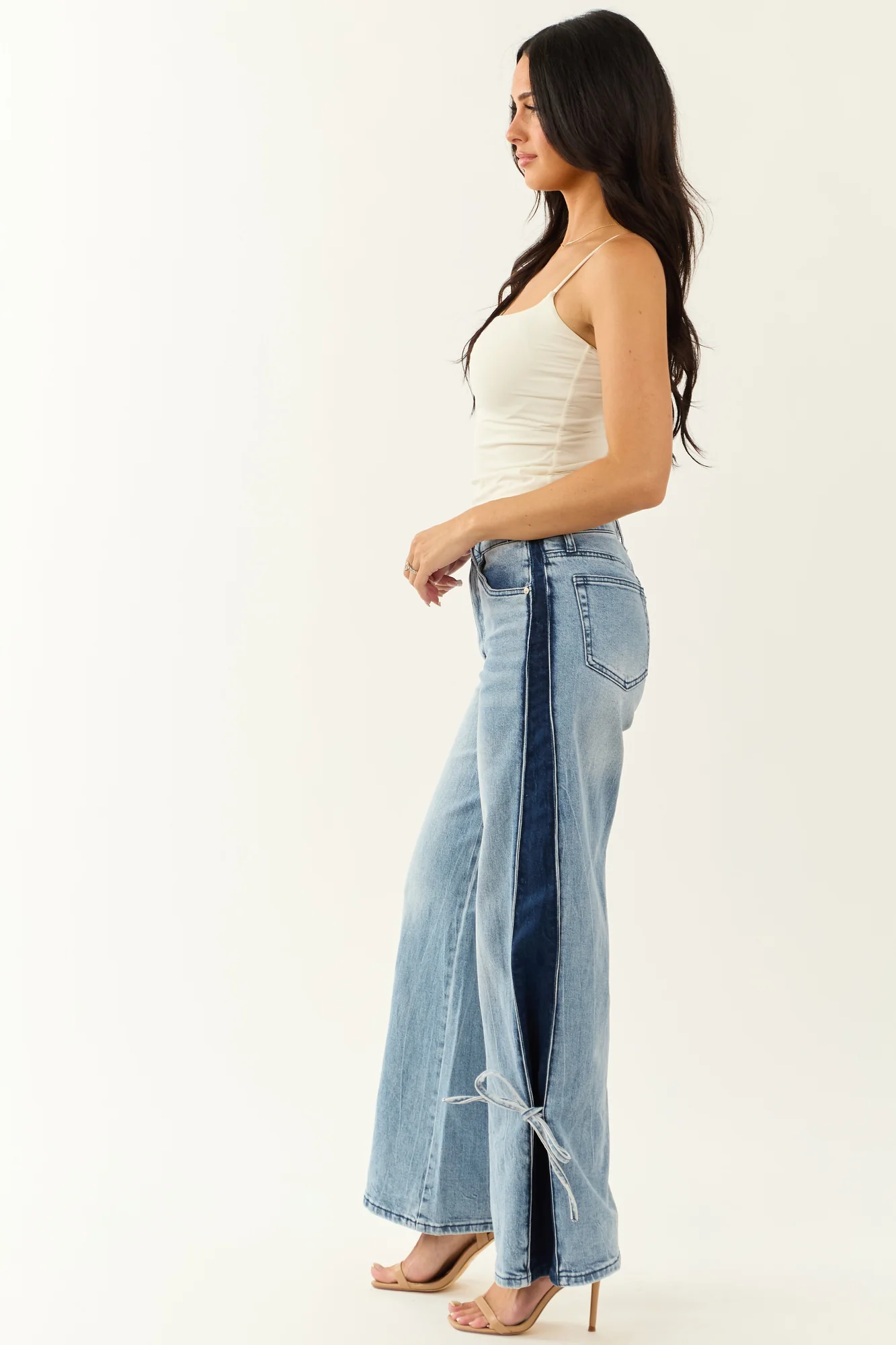 High-Rise Dark Wash Panel Wide Leg Jeans