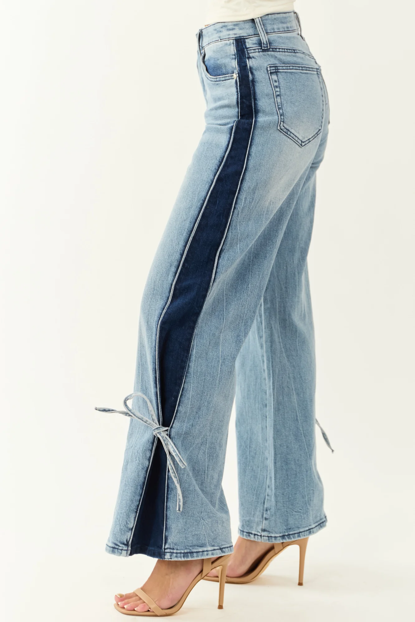 High-Rise Dark Wash Panel Wide Leg Jeans