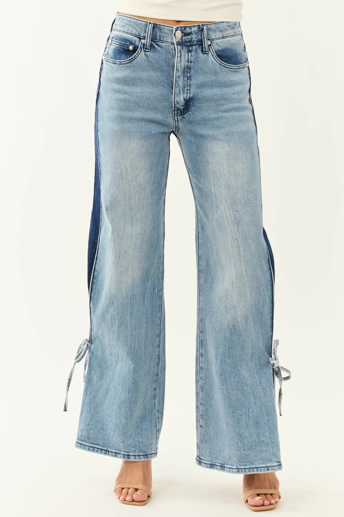 High-Rise Dark Wash Panel Wide Leg Jeans