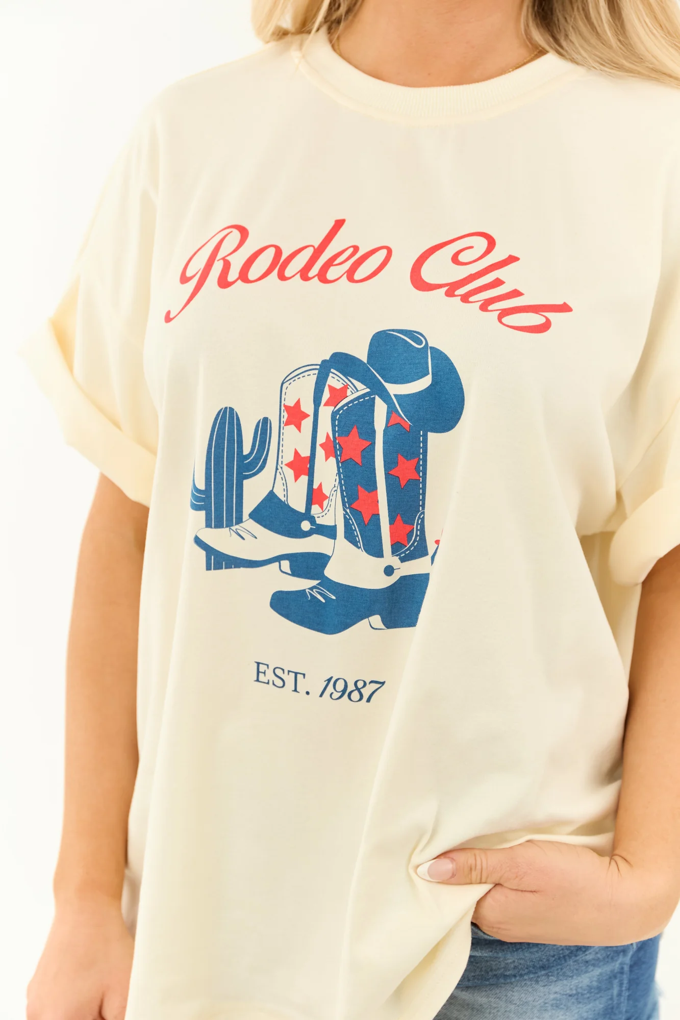 Scarlet and Cobalt Graphic Oversized Crew Neck Top