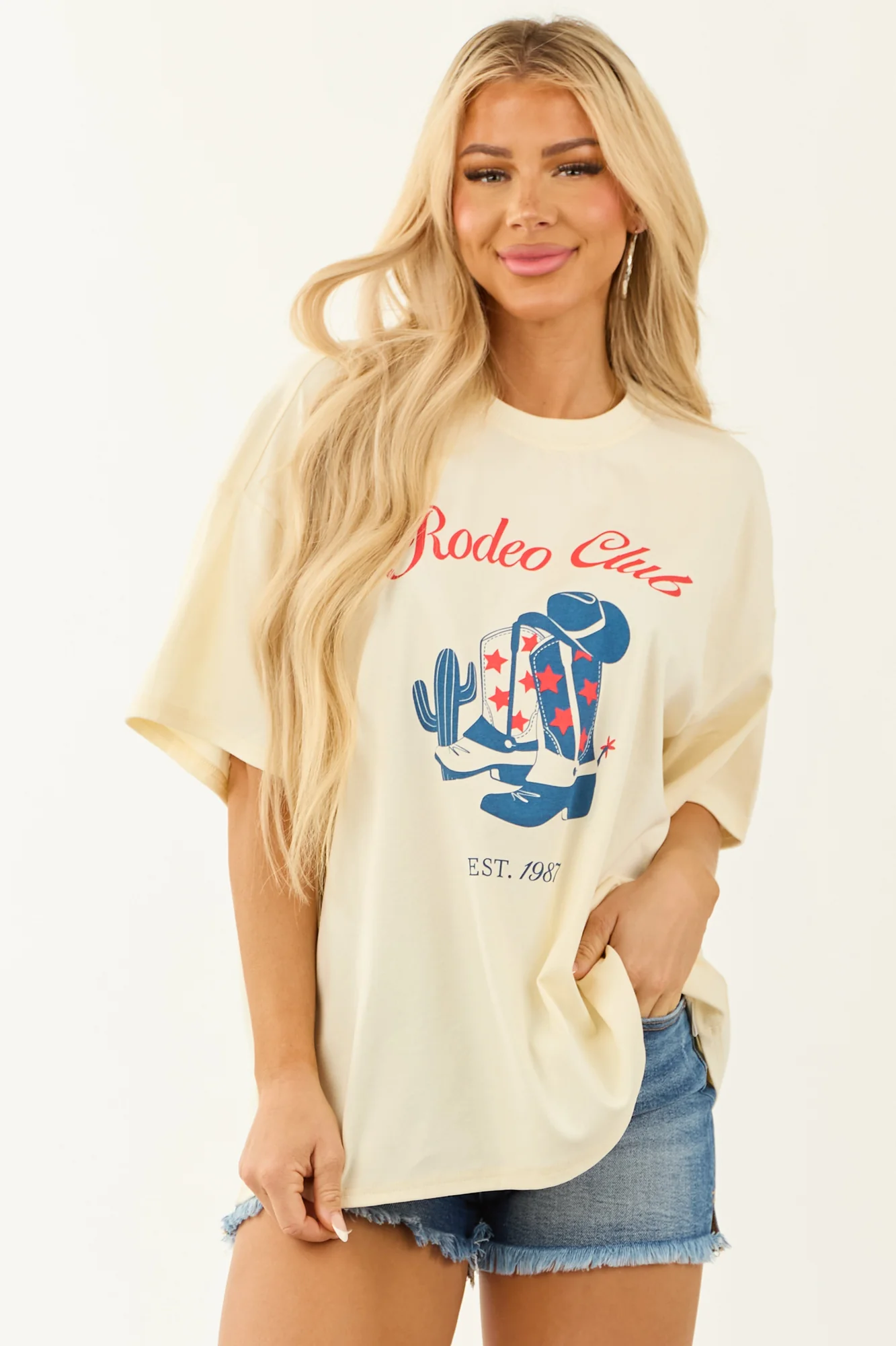 Scarlet and Cobalt Graphic Oversized Crew Neck Top
