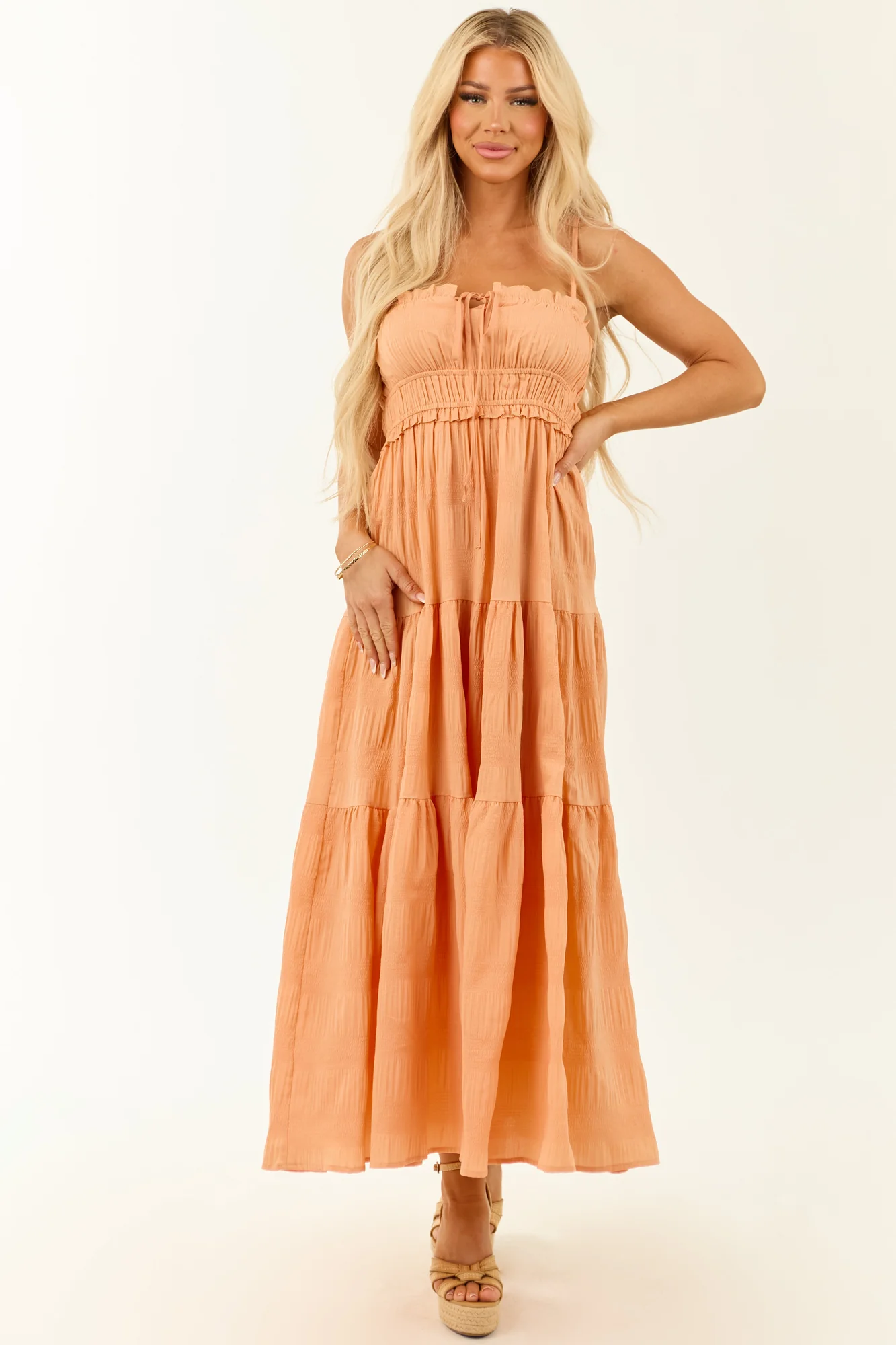 Tiered Textured Maxi Dress in Melon