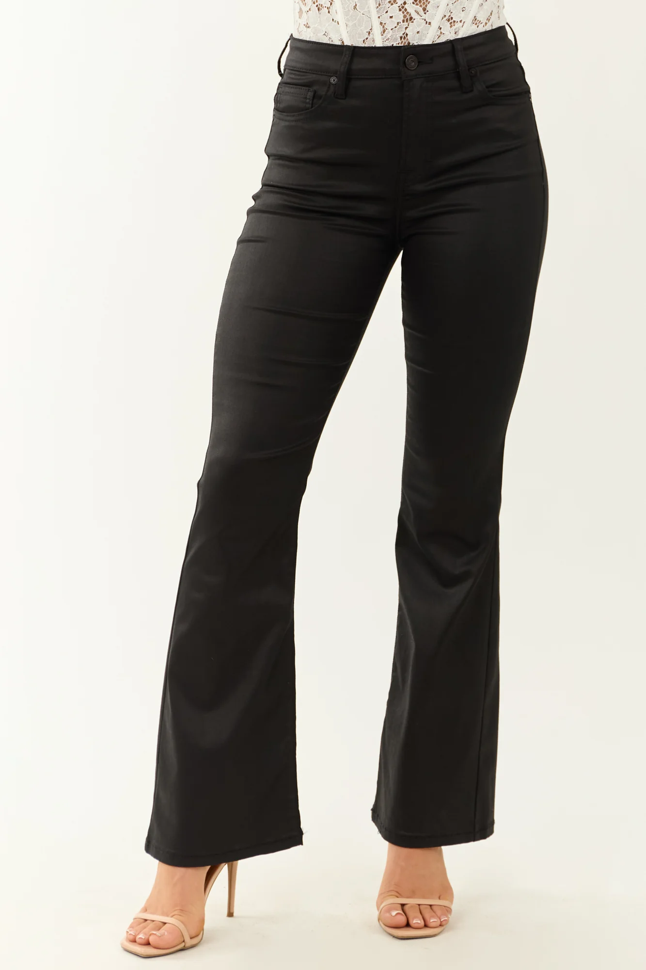Black Coated High Rise Slim Flare Jeans