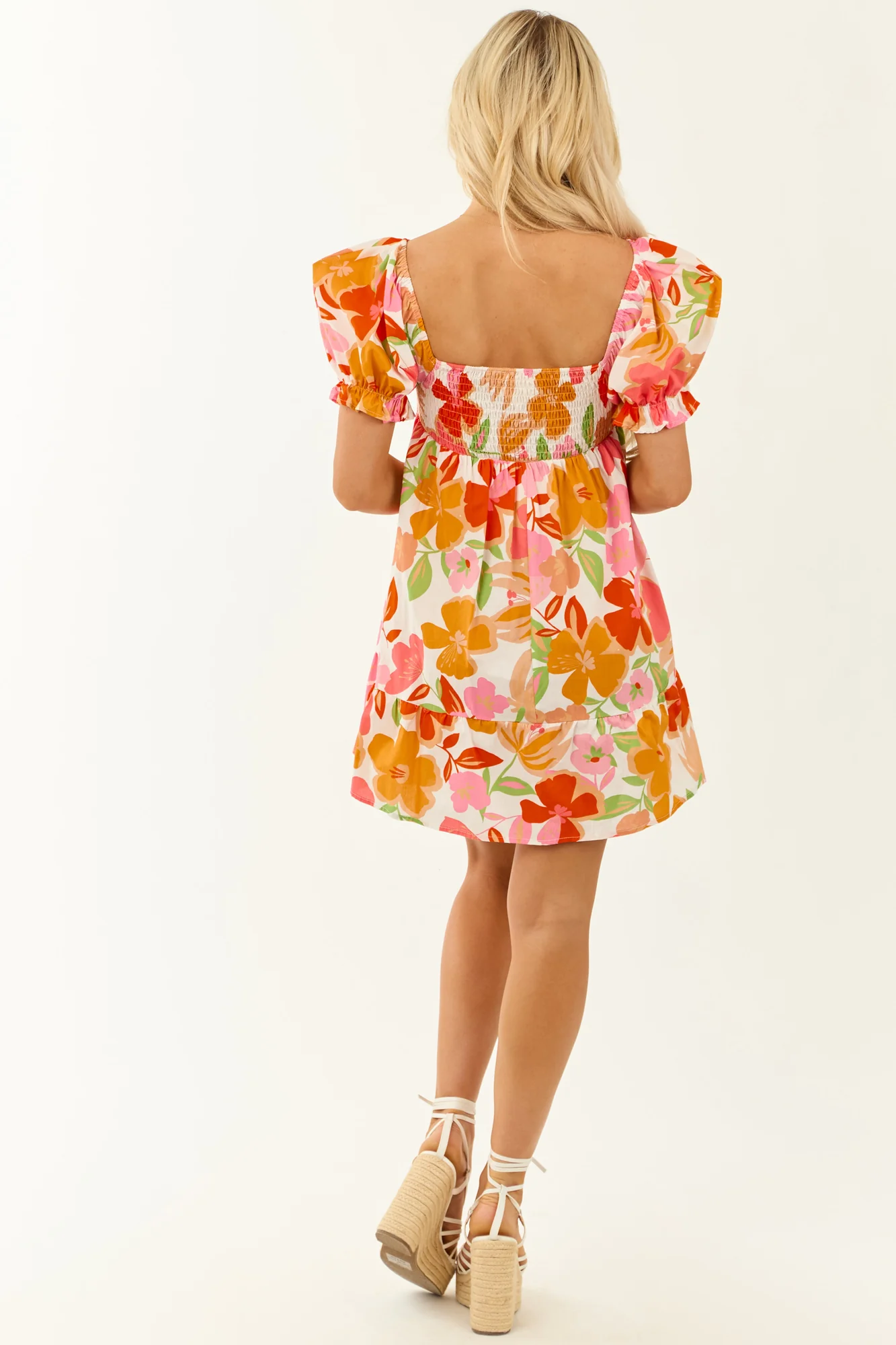 Floral Print Babydoll Puff Sleeve Dress in Various Sizes