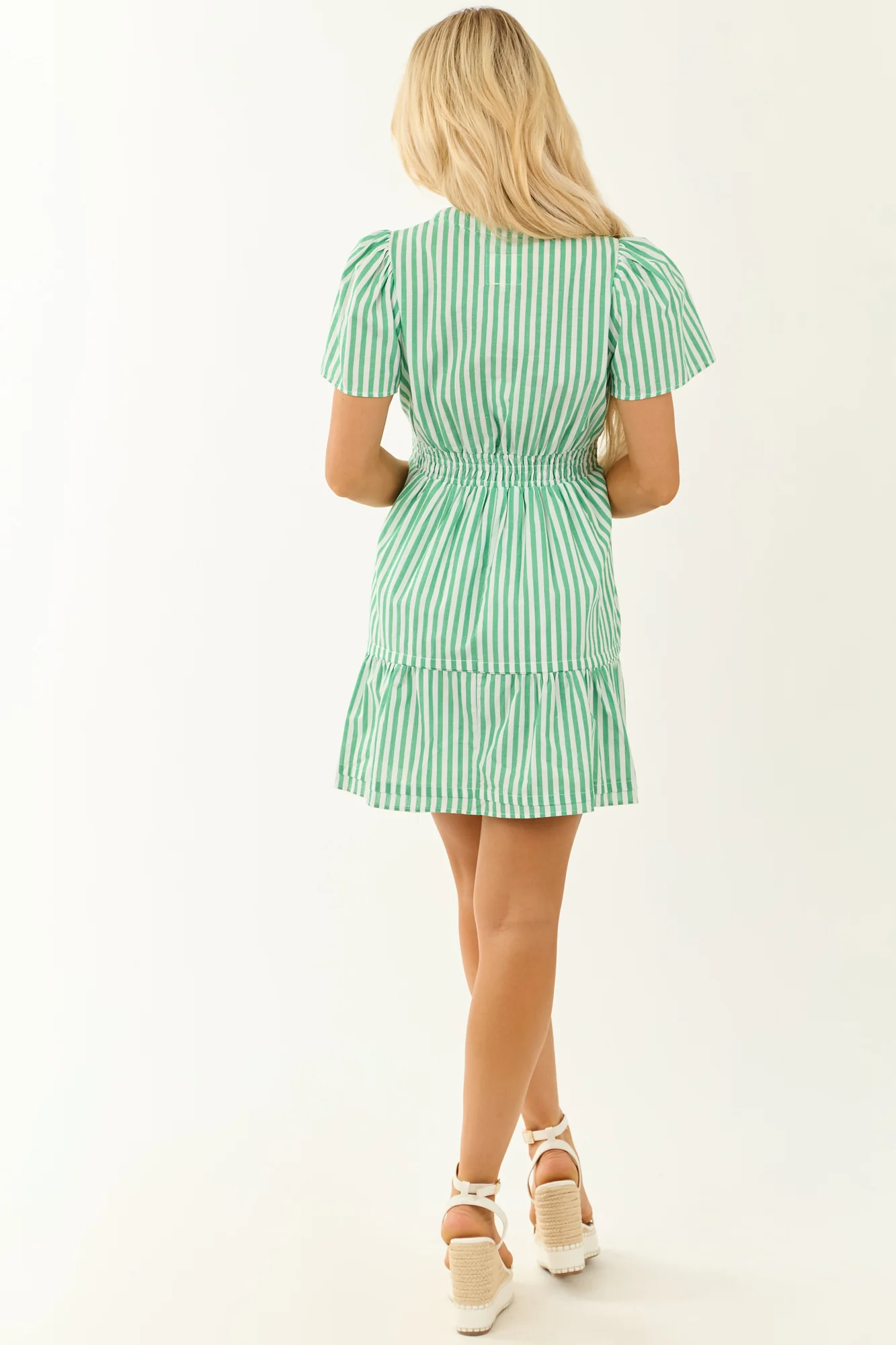 Kelly Green Striped Cotton Mini Dress
