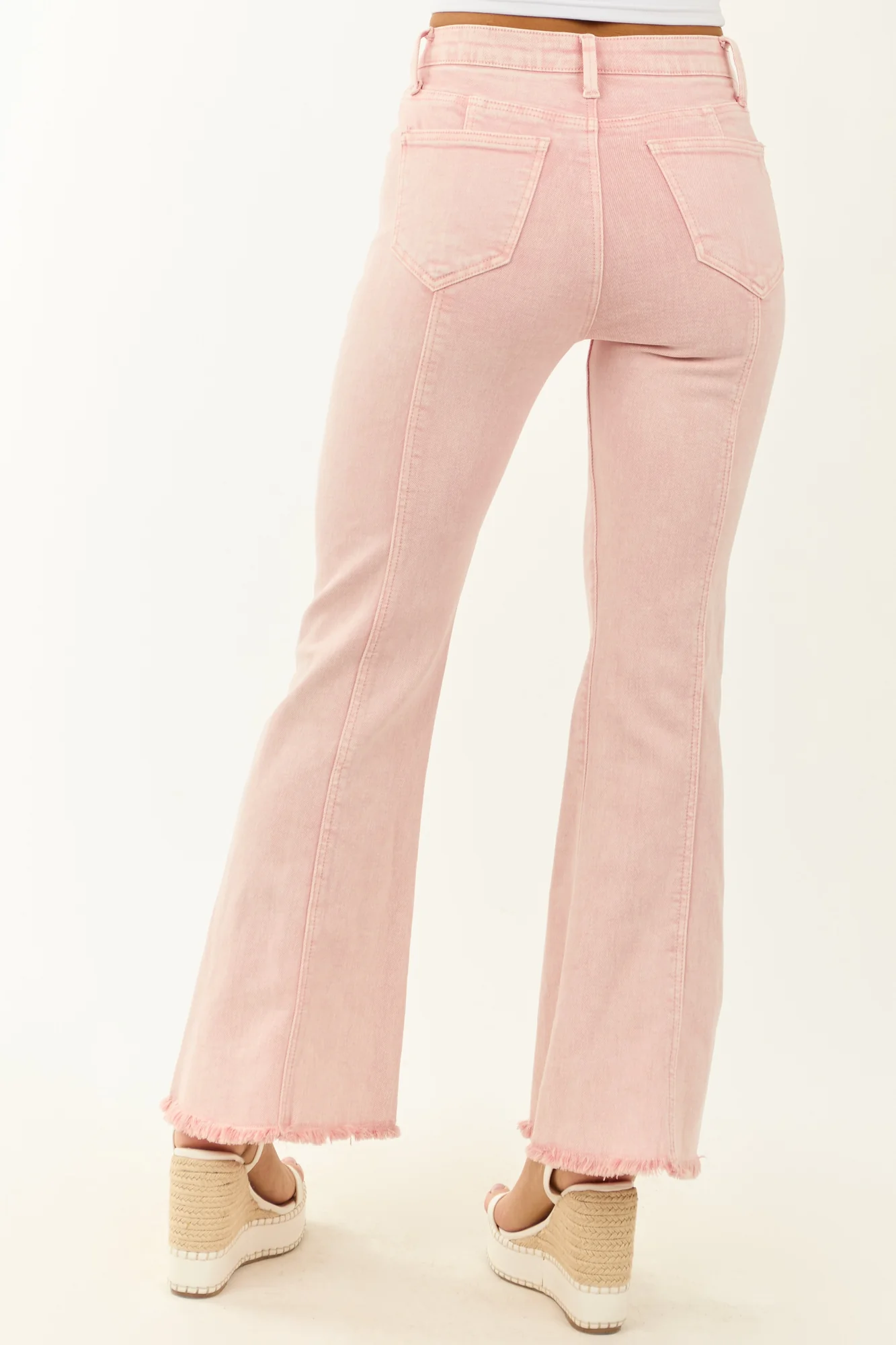 Pink Mineral Washed High Rise Flare Denim Jeans