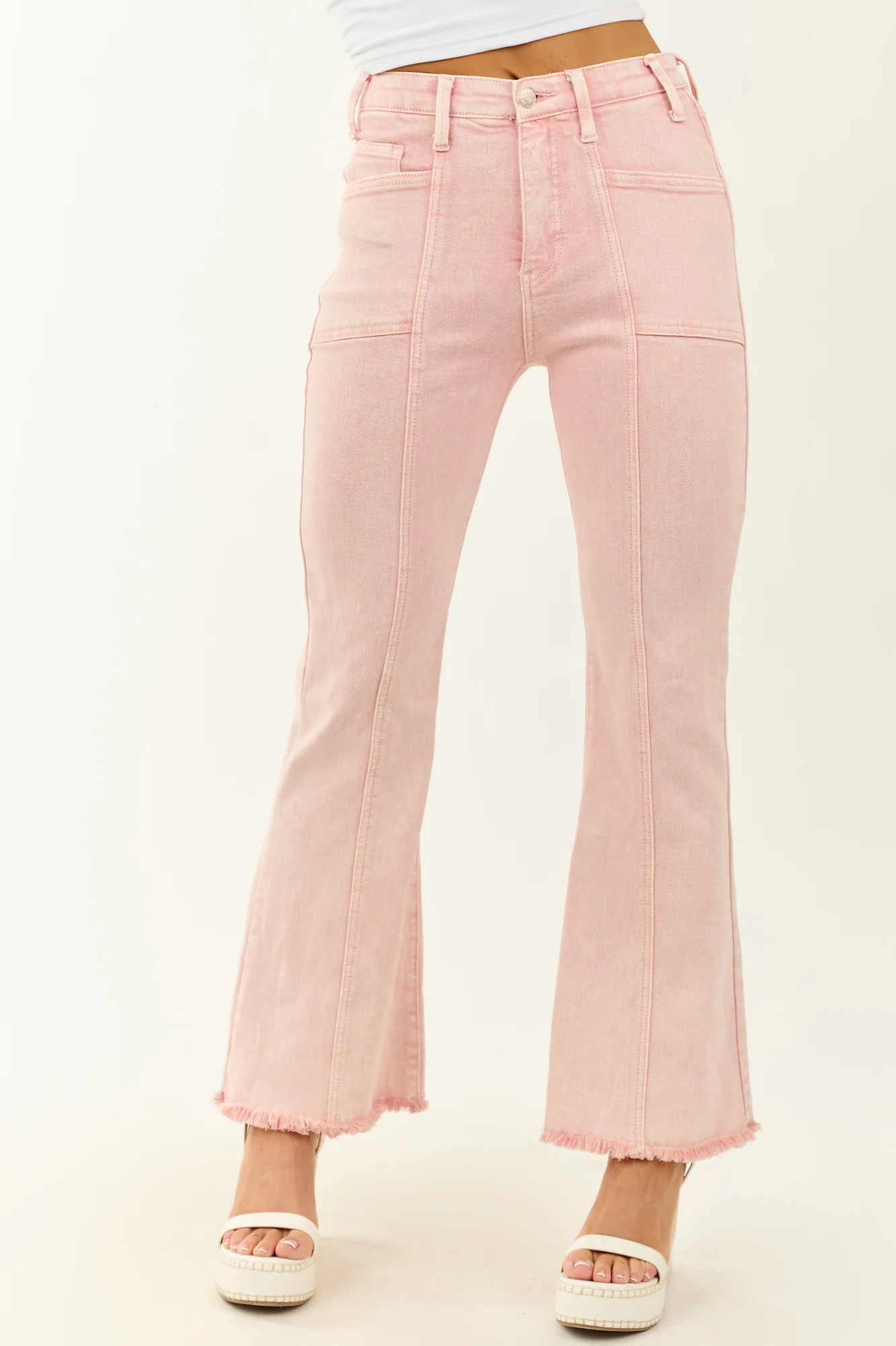 Pink Mineral Washed High Rise Flare Denim Jeans