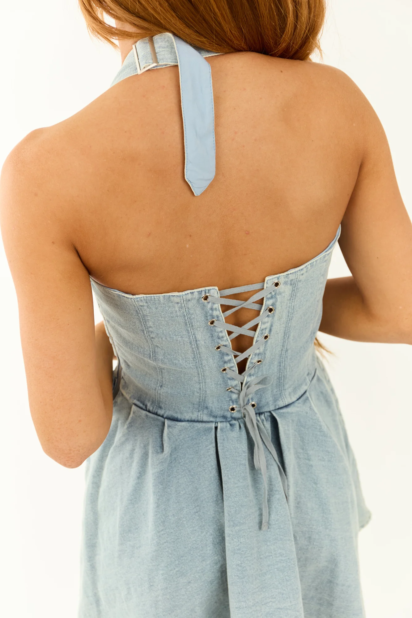 Denim Halter Neck Fit & Flare Mini Dress