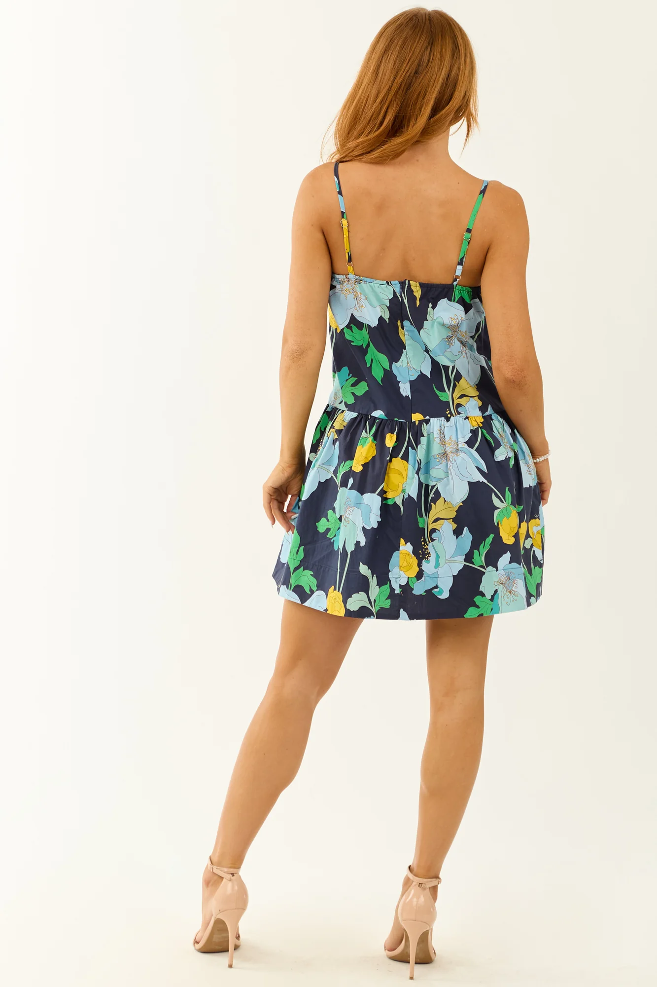 Floral Print Sleeveless Navy Flowy Mini Dress